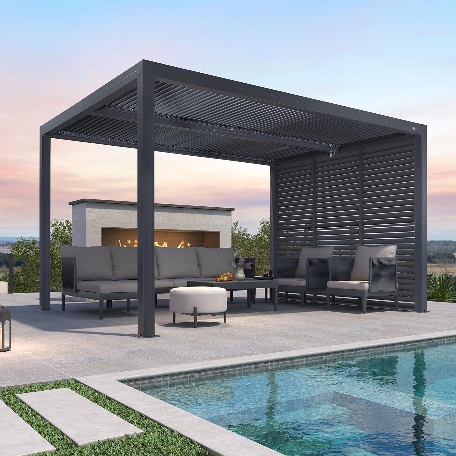 image:imagePURPLE LEAF Louvered Pergola 94AS 11 x 14 Outdoor Aluminum Pergola with Adjustable Roof for Deck Backyard Garden Grey Hardtop GazeboAluminum Aluminum Shutter Wall