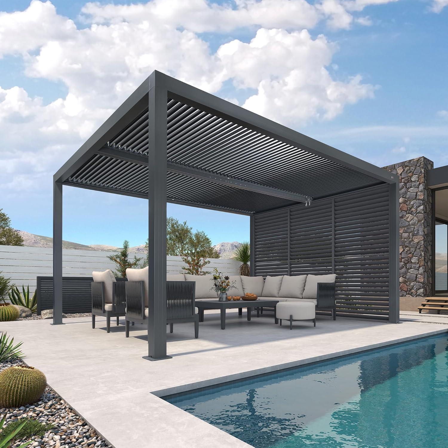 image:imagePURPLE LEAF Louvered Pergola 94AS 11 x 14 Outdoor Aluminum Pergola with Adjustable Roof for Deck Backyard Garden Grey Hardtop GazeboAluminum Aluminum Shutter Wall
