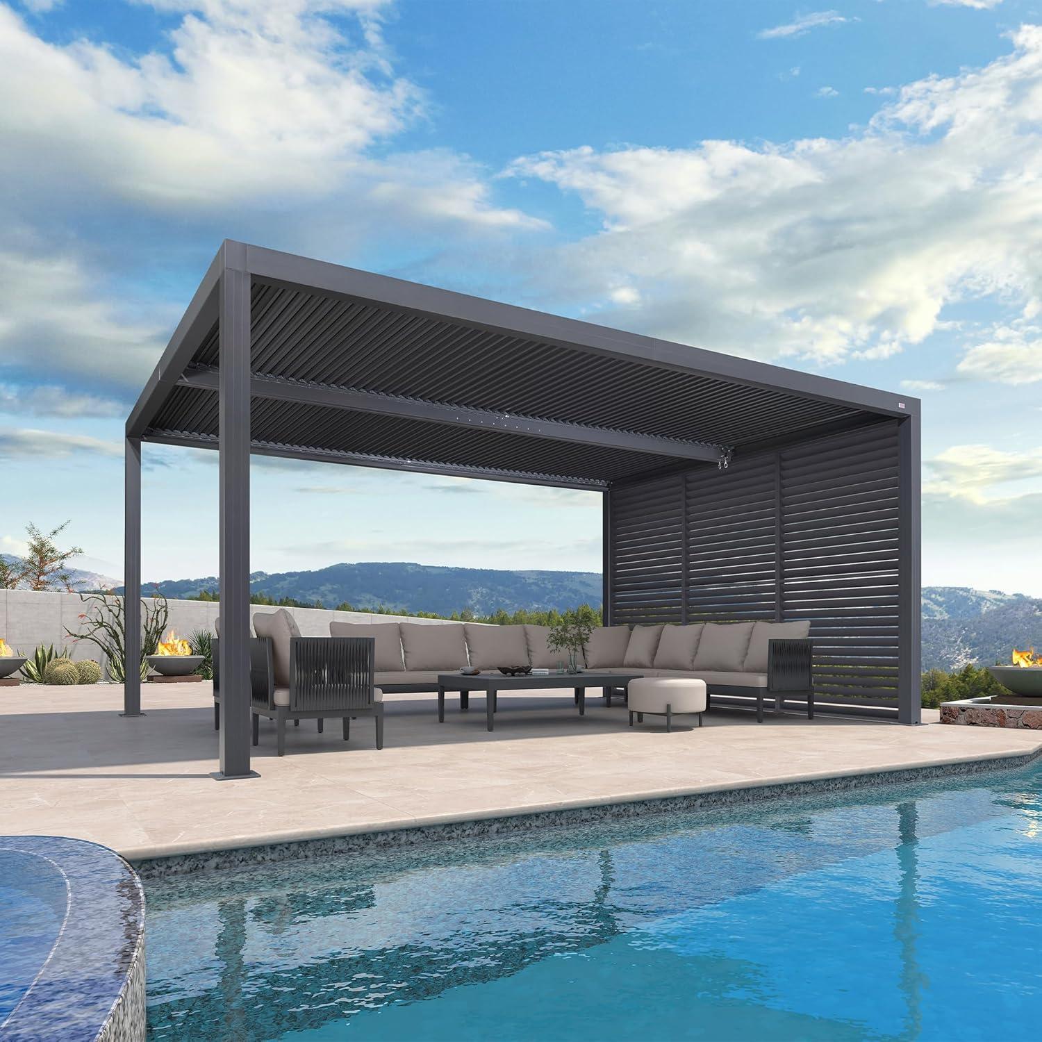 image:imagePURPLE LEAF Louvered Pergola 94AS 11 x 14 Outdoor Aluminum Pergola with Adjustable Roof for Deck Backyard Garden Grey Hardtop GazeboAluminum Aluminum Shutter Wall