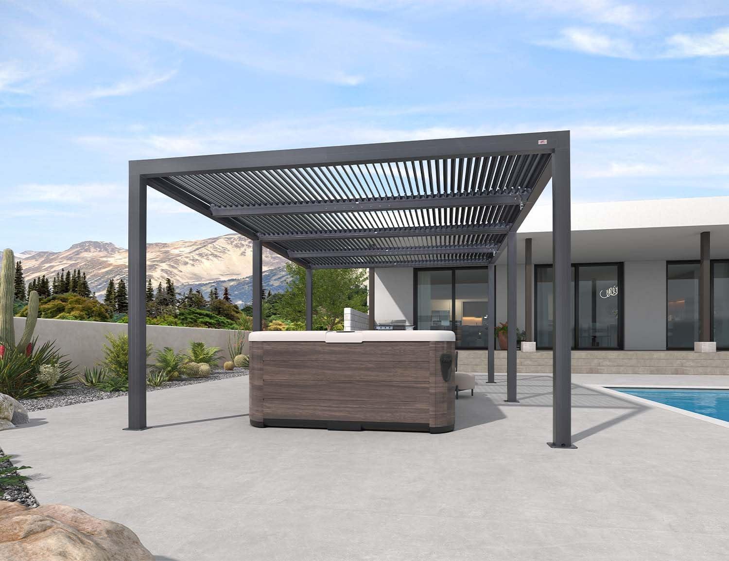 image:imagePURPLE LEAF Louvered Pergola 94AS 11 x 14 Outdoor Aluminum Pergola with Adjustable Roof for Deck Backyard Garden Grey Hardtop GazeboAluminum Aluminum Shutter Wall