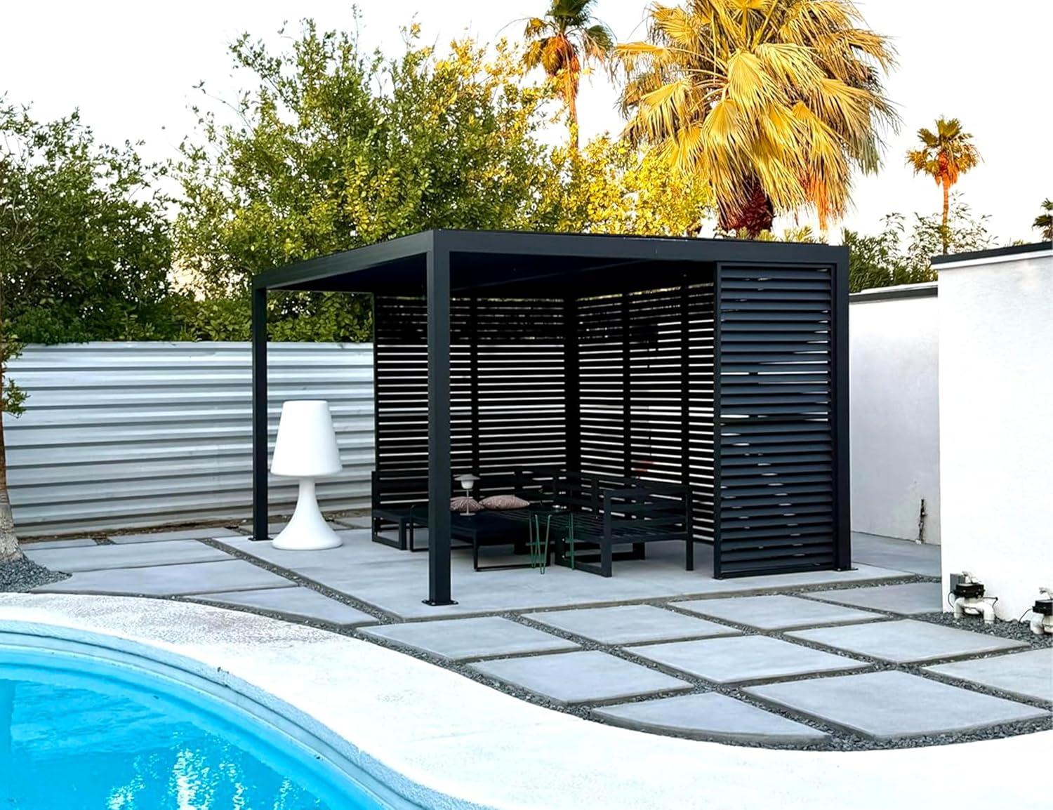 image:imagePURPLE LEAF Louvered Pergola 94AS 11 x 14 Outdoor Aluminum Pergola with Adjustable Roof for Deck Backyard Garden Grey Hardtop GazeboAluminum Aluminum Shutter Wall
