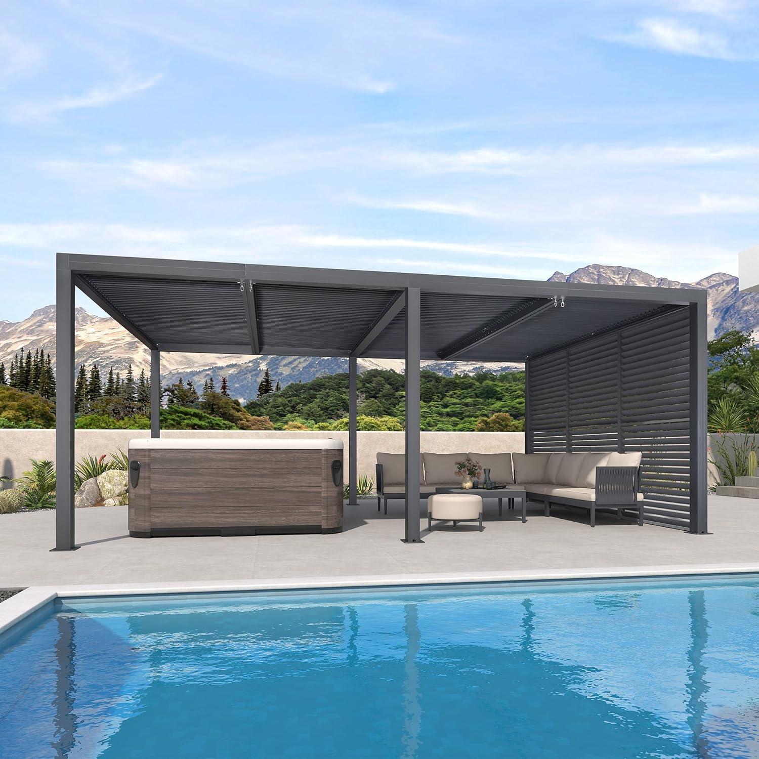 image:imagePURPLE LEAF Louvered Pergola 94AS 11 x 14 Outdoor Aluminum Pergola with Adjustable Roof for Deck Backyard Garden Grey Hardtop GazeboAluminum Aluminum Shutter Wall