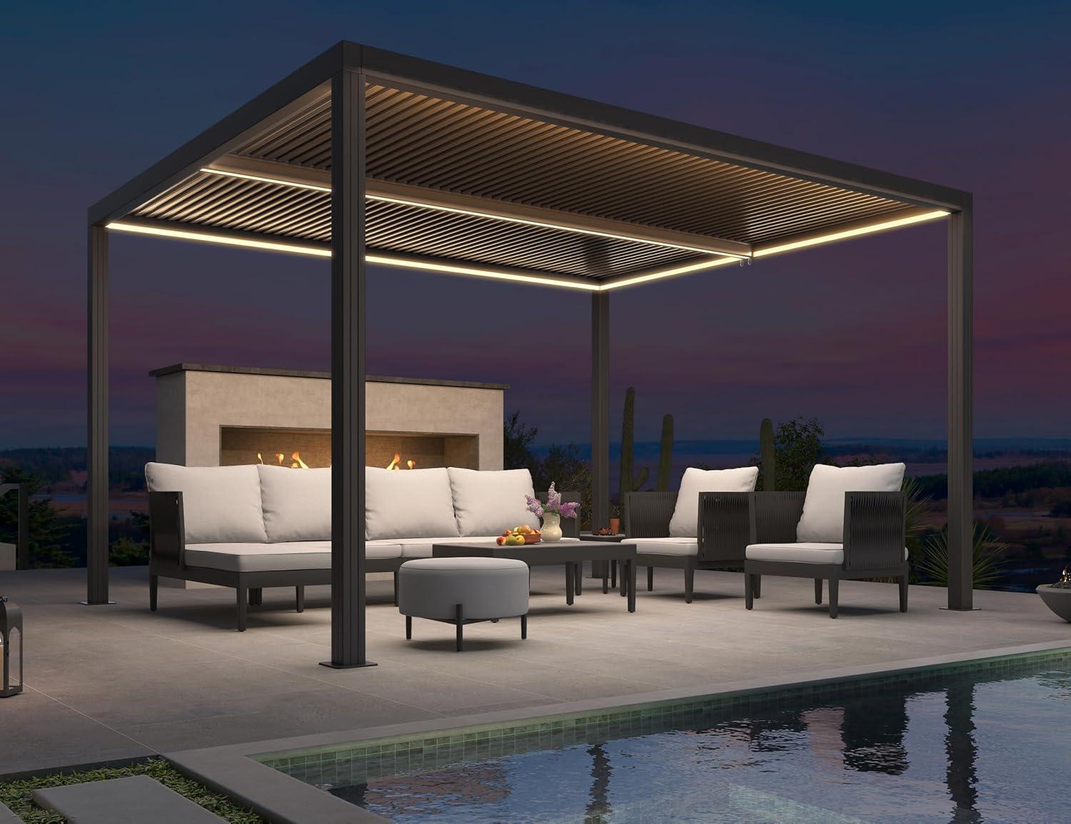 image:imagePURPLE LEAF Louvered Pergola 94AS 11 x 14 Outdoor Aluminum Pergola with Adjustable Roof for Deck Backyard Garden Grey Hardtop GazeboAluminum LED Strip Lights
