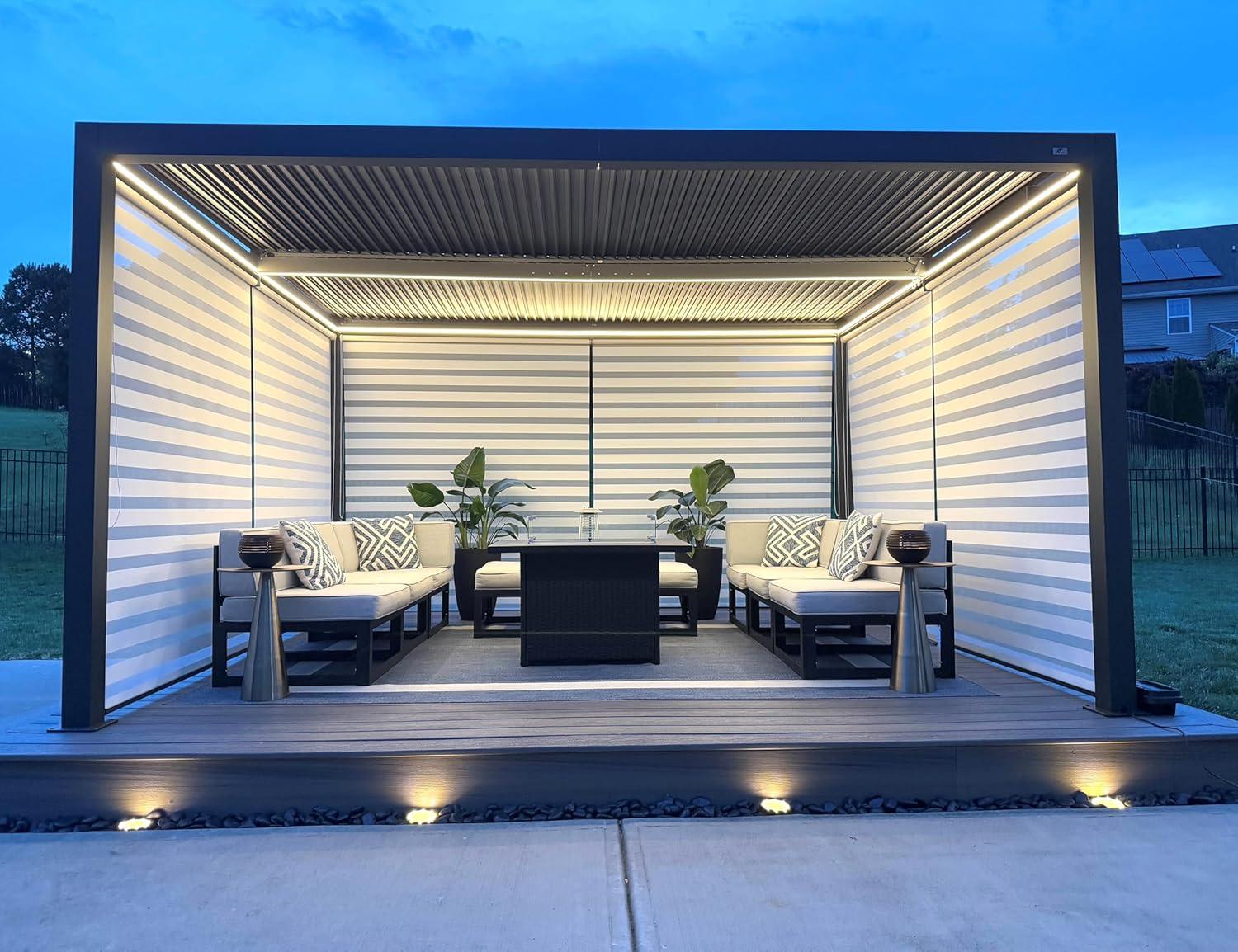 image:imagePURPLE LEAF Louvered Pergola 94AS 11 x 14 Outdoor Aluminum Pergola with Adjustable Roof for Deck Backyard Garden Grey Hardtop GazeboAluminum LED Strip Lights