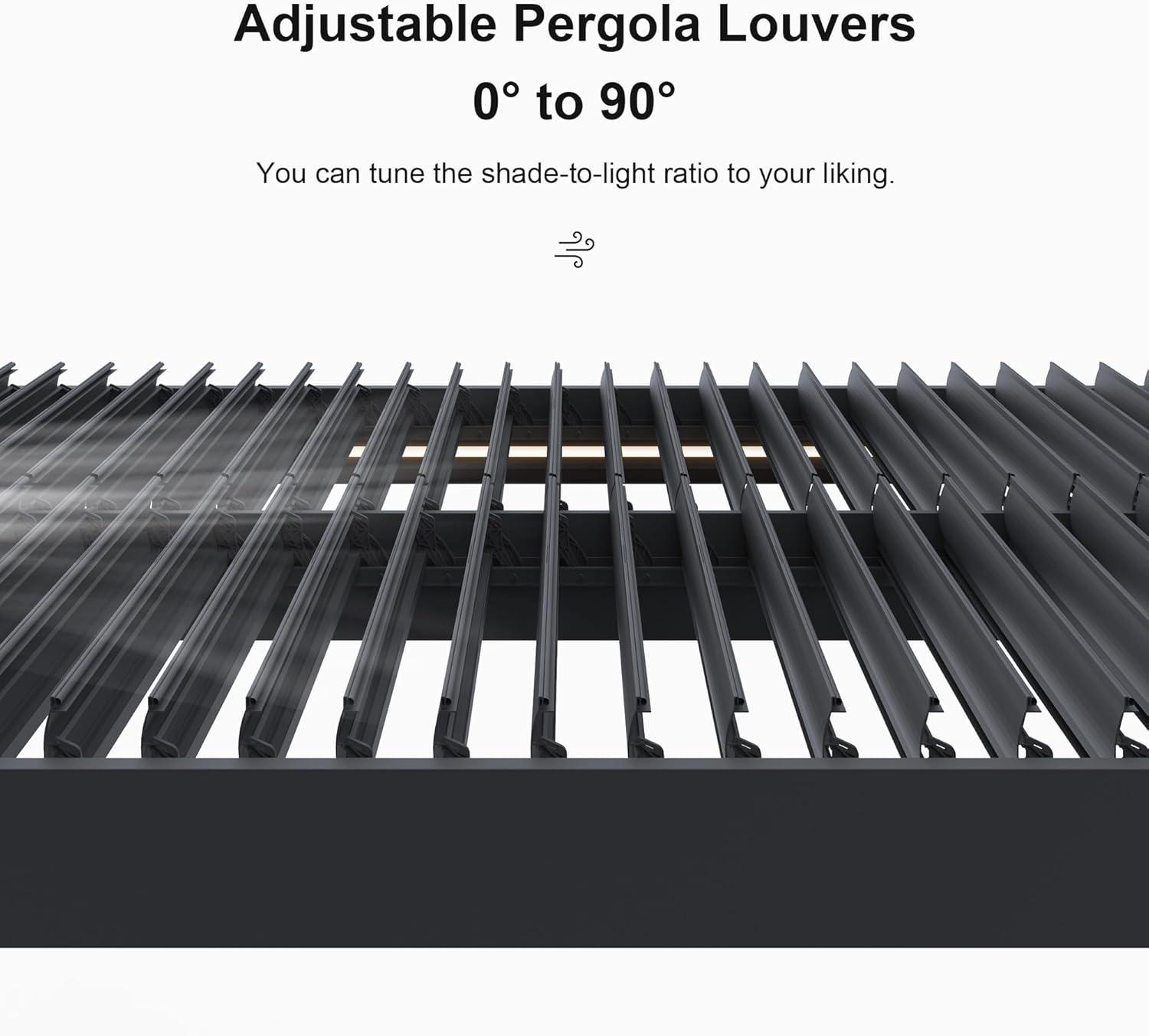 image:imagePURPLE LEAF Louvered Pergola 94AS 11 x 14 Outdoor Aluminum Pergola with Adjustable Roof for Deck Backyard Garden Grey Hardtop GazeboAluminum LED Strip Lights