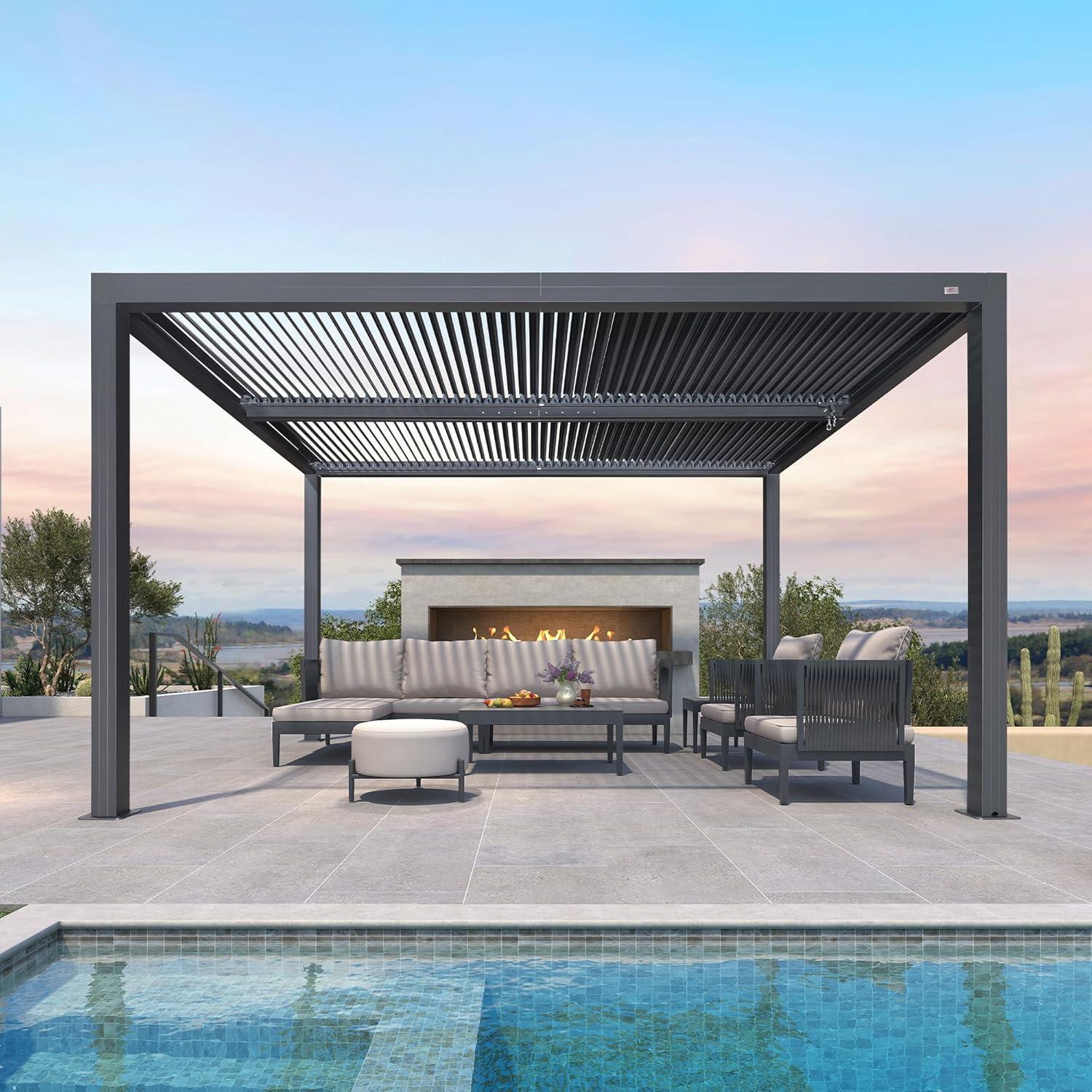 image:imagePURPLE LEAF Louvered Pergola 94AS 11 x 14 Outdoor Aluminum Pergola with Adjustable Roof for Deck Backyard Garden Grey Hardtop GazeboAluminum LED Strip Lights