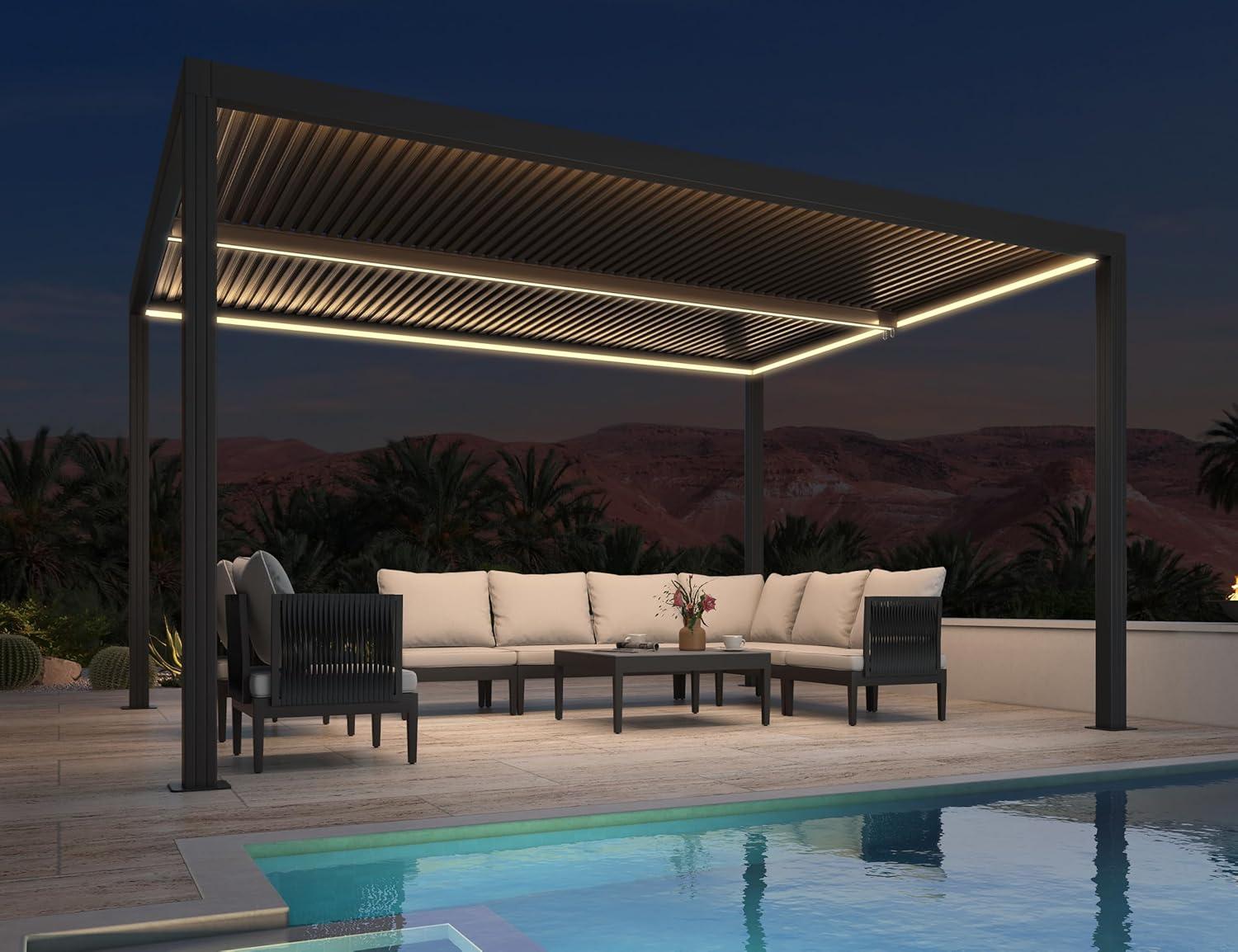 image:imagePURPLE LEAF Louvered Pergola 94AS 11 x 14 Outdoor Aluminum Pergola with Adjustable Roof for Deck Backyard Garden Grey Hardtop GazeboAluminum LED Strip Lights