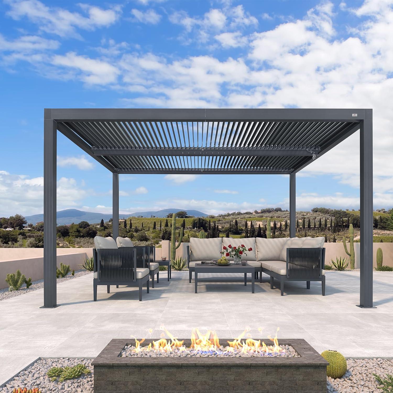 image:imagePURPLE LEAF Louvered Pergola 94AS 11 x 14 Outdoor Aluminum Pergola with Adjustable Roof for Deck Backyard Garden Grey Hardtop GazeboAluminum LED Strip Lights