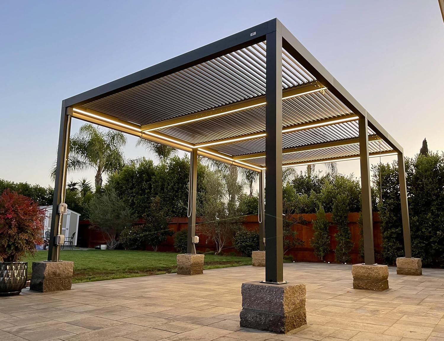 image:imagePURPLE LEAF Louvered Pergola 94AS 11 x 14 Outdoor Aluminum Pergola with Adjustable Roof for Deck Backyard Garden Grey Hardtop GazeboAluminum LED Strip Lights