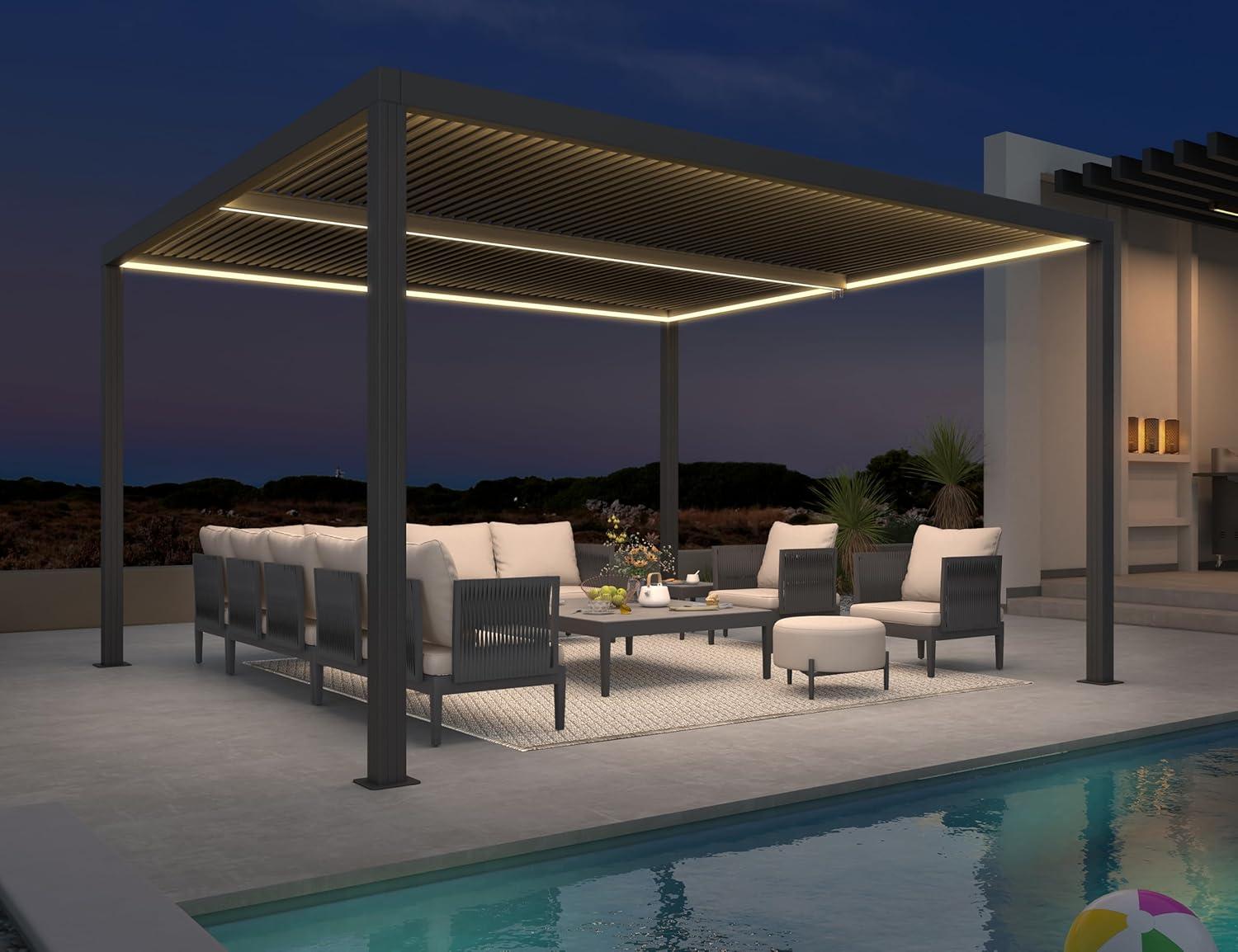 image:imagePURPLE LEAF Louvered Pergola 94AS 11 x 14 Outdoor Aluminum Pergola with Adjustable Roof for Deck Backyard Garden Grey Hardtop GazeboAluminum LED Strip Lights