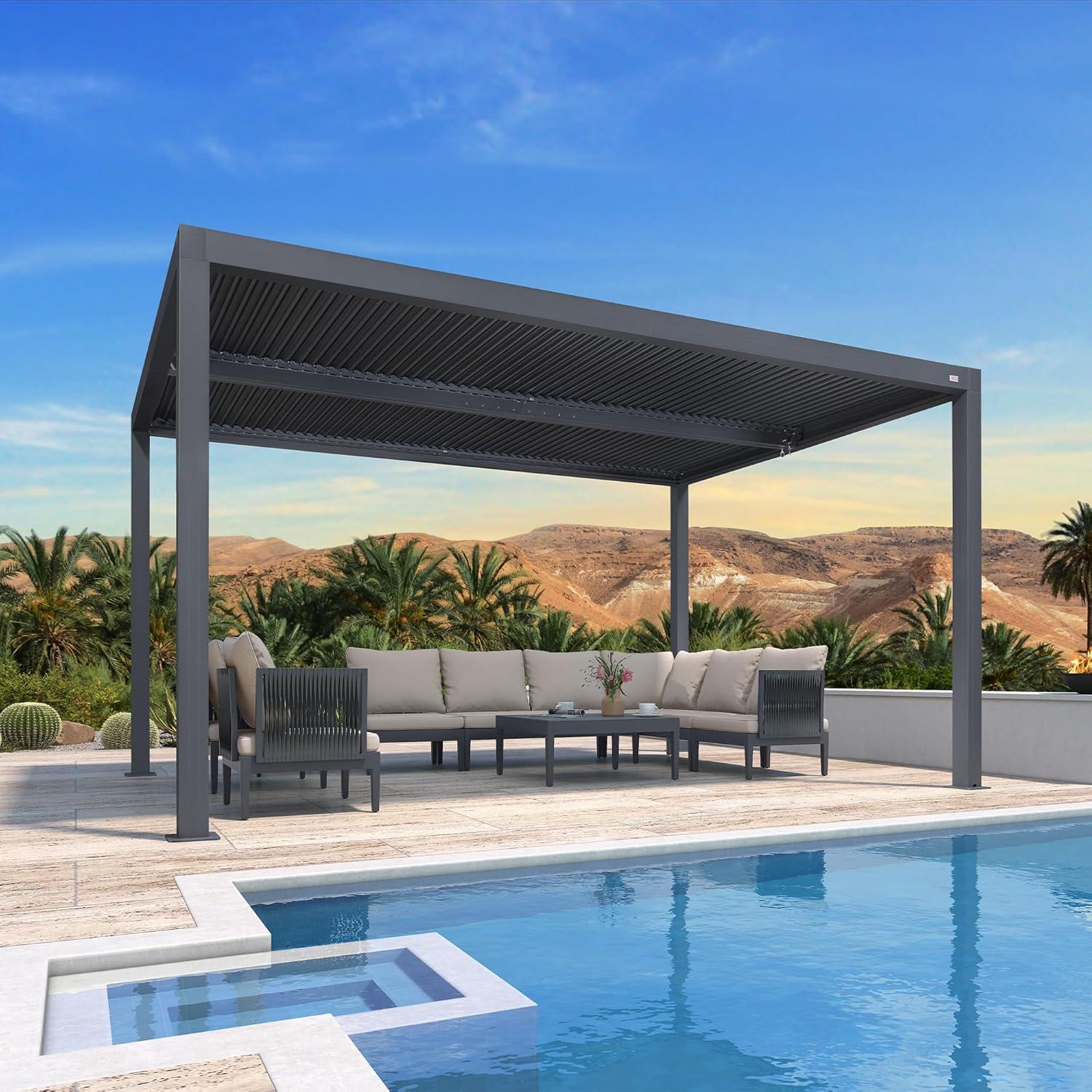 image:imagePURPLE LEAF Louvered Pergola 94AS 11 x 14 Outdoor Aluminum Pergola with Adjustable Roof for Deck Backyard Garden Grey Hardtop GazeboAluminum LED Strip Lights
