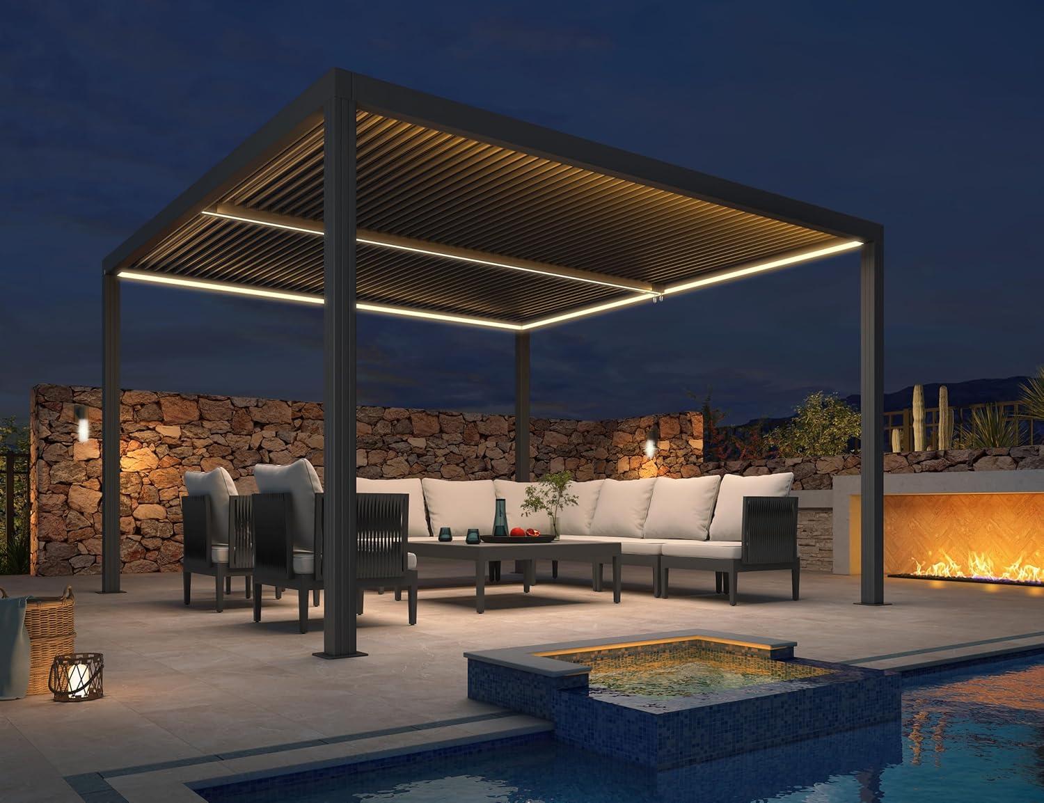 image:imagePURPLE LEAF Louvered Pergola 94AS 11 x 14 Outdoor Aluminum Pergola with Adjustable Roof for Deck Backyard Garden Grey Hardtop GazeboAluminum LED Strip Lights