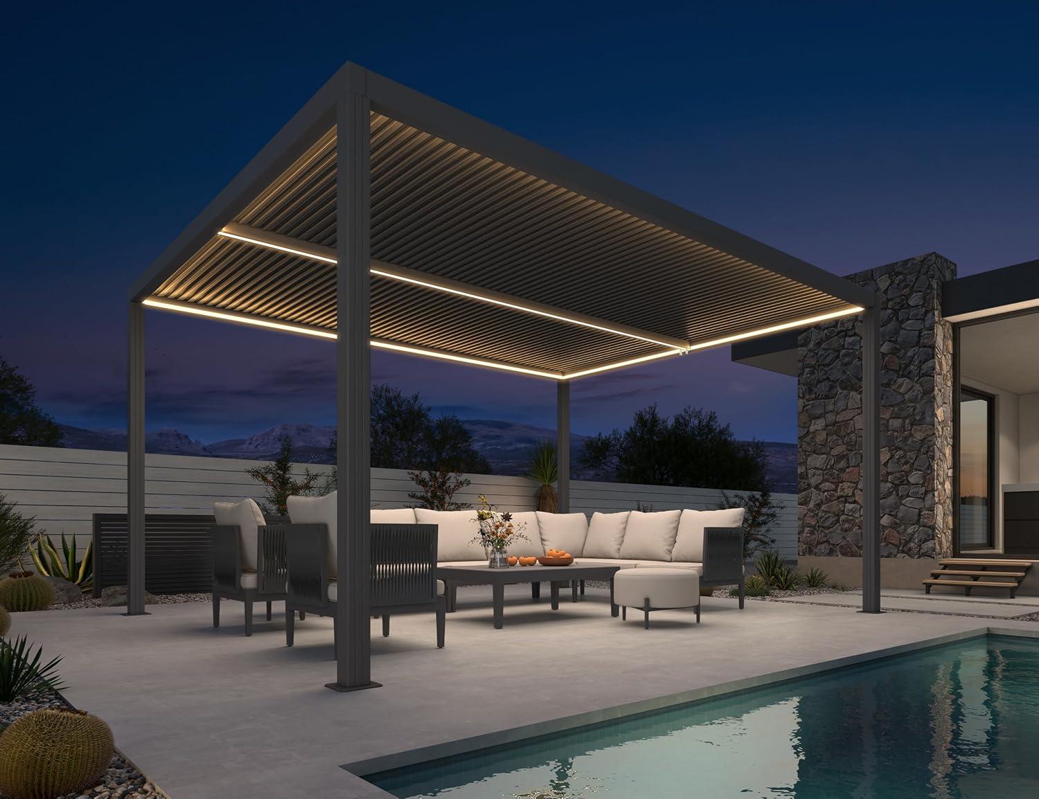 image:imagePURPLE LEAF Louvered Pergola 94AS 11 x 14 Outdoor Aluminum Pergola with Adjustable Roof for Deck Backyard Garden Grey Hardtop GazeboAluminum LED Strip Lights