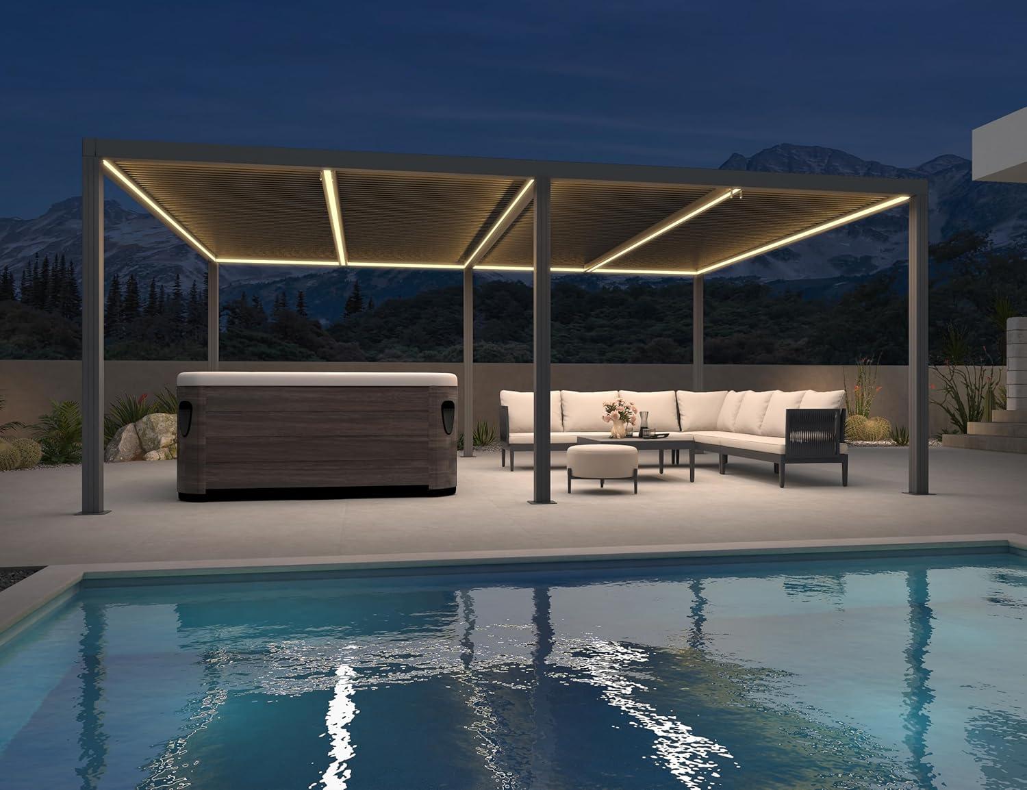 image:imagePURPLE LEAF Louvered Pergola 94AS 11 x 14 Outdoor Aluminum Pergola with Adjustable Roof for Deck Backyard Garden Grey Hardtop GazeboAluminum LED Strip Lights