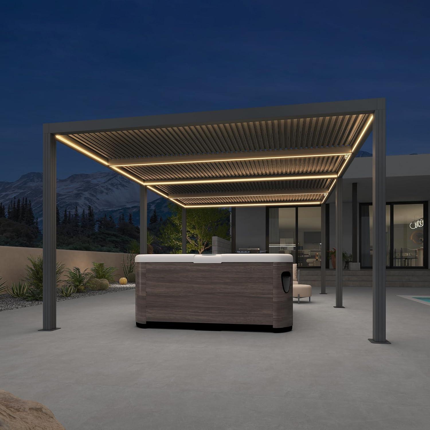 image:imagePURPLE LEAF Louvered Pergola 94AS 11 x 14 Outdoor Aluminum Pergola with Adjustable Roof for Deck Backyard Garden Grey Hardtop GazeboAluminum LED Strip Lights