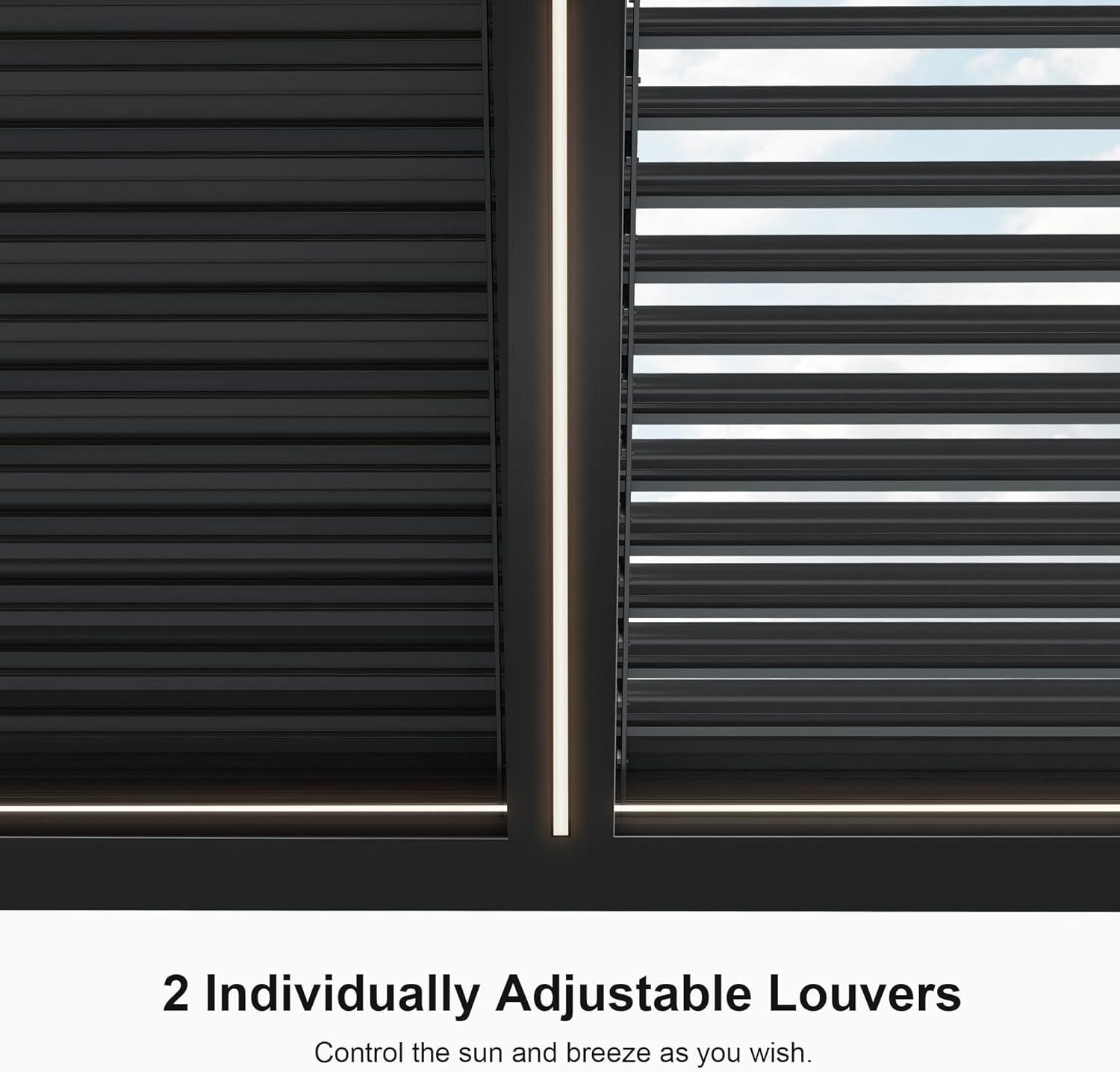 image:imagePURPLE LEAF Louvered Pergola 94AS 11 x 14 Outdoor Aluminum Pergola with Adjustable Roof for Deck Backyard Garden Grey Hardtop GazeboAluminum LED Strip Lights