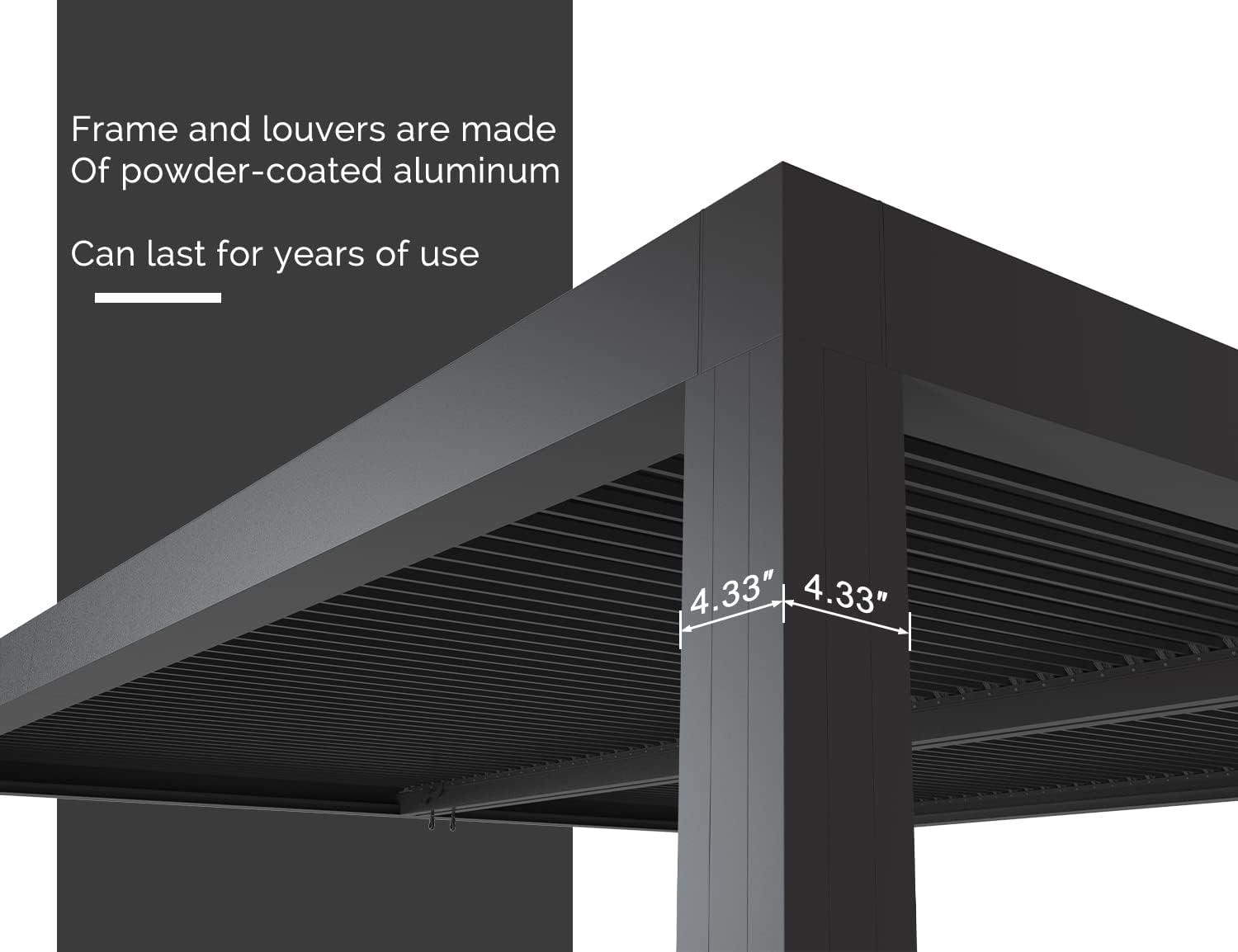 image:imagePURPLE LEAF Louvered Pergola 94AS 11 x 14 Outdoor Aluminum Pergola with Adjustable Roof for Deck Backyard Garden Grey Hardtop GazeboAluminum LED Strip Lights