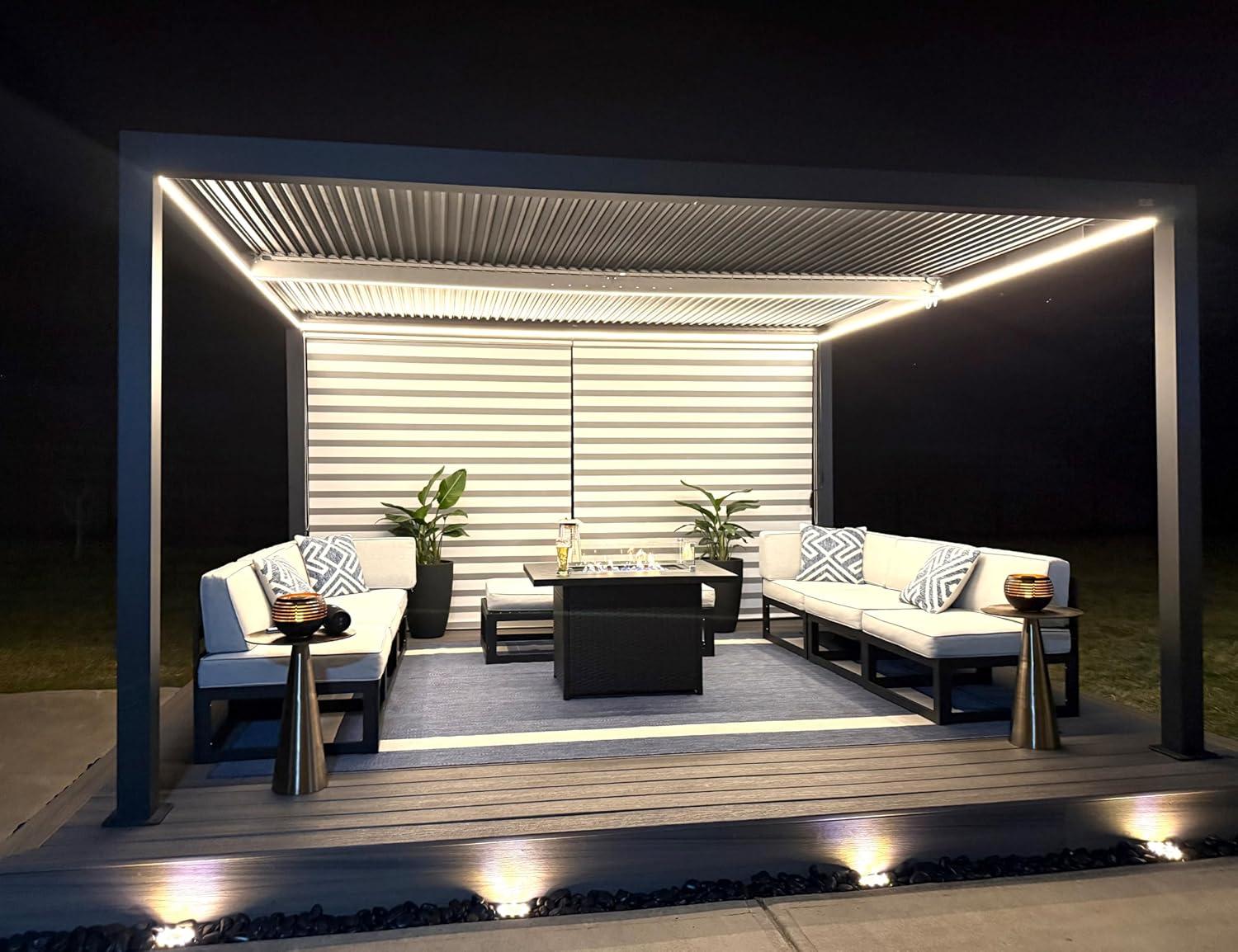 image:imagePURPLE LEAF Louvered Pergola 94AS 11 x 14 Outdoor Aluminum Pergola with Adjustable Roof for Deck Backyard Garden Grey Hardtop GazeboAluminum LED Strip Lights