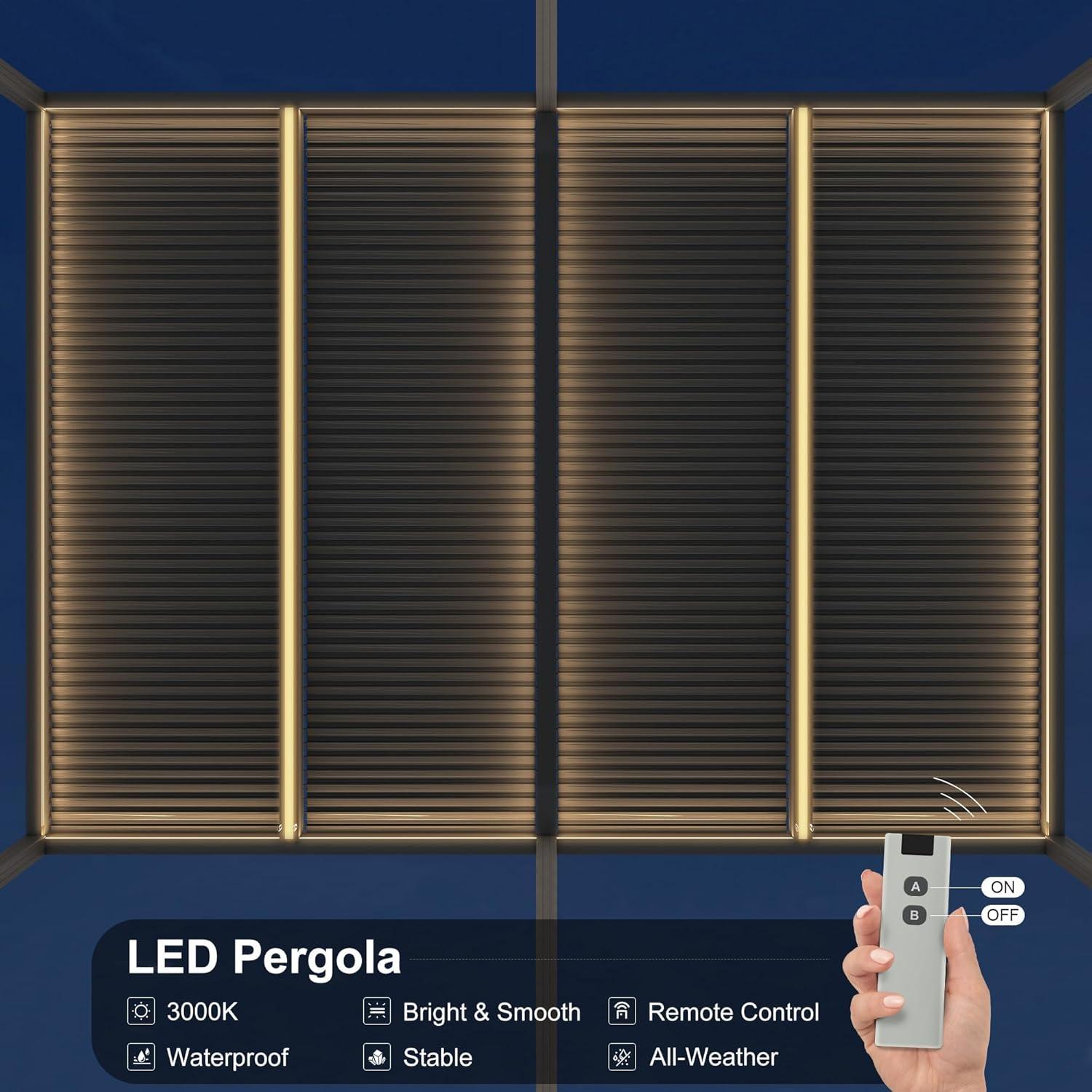 image:imagePURPLE LEAF Louvered Pergola 94AS 11 x 14 Outdoor Aluminum Pergola with Adjustable Roof for Deck Backyard Garden Grey Hardtop GazeboAluminum LED Strip Lights