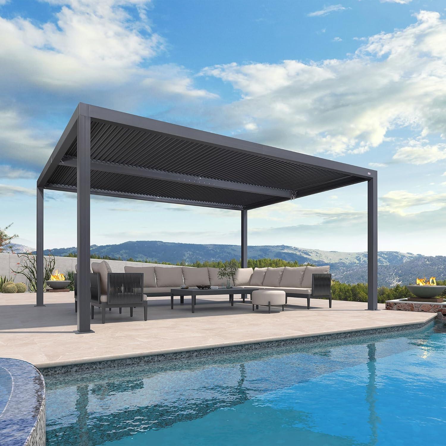 image:imagePURPLE LEAF Louvered Pergola 94AS 11 x 14 Outdoor Aluminum Pergola with Adjustable Roof for Deck Backyard Garden Grey Hardtop GazeboAluminum LED Strip Lights