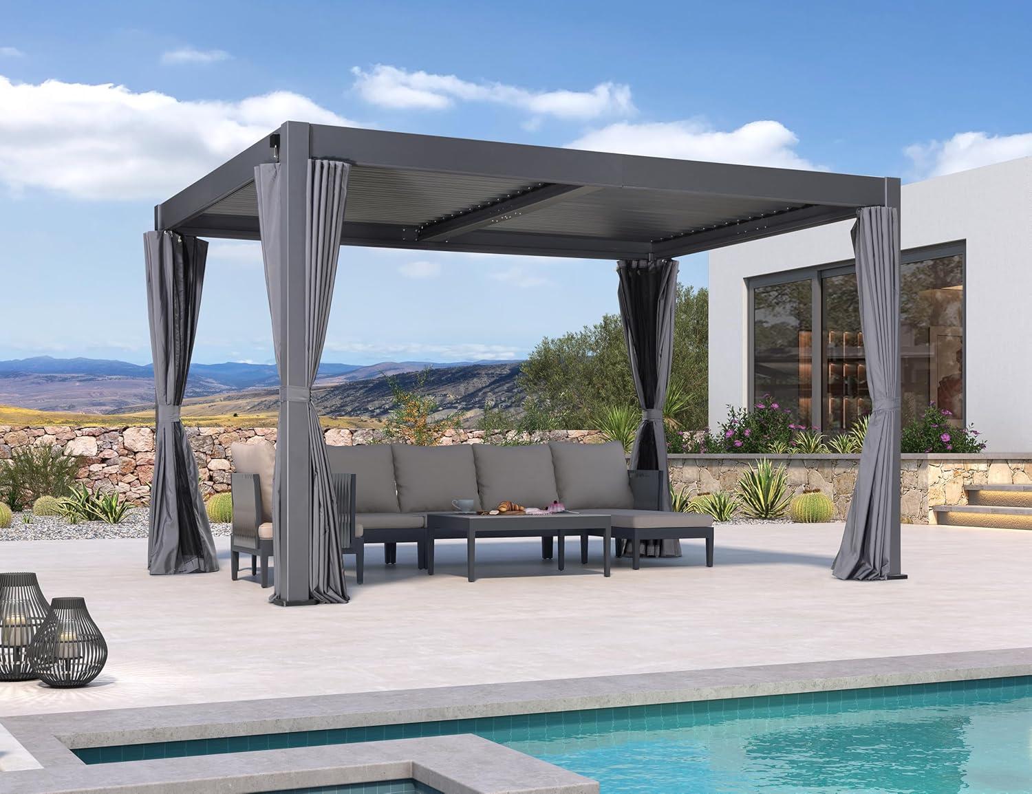 image:imagePURPLE LEAF Louvered Pergola 94AS 11 x 14 Outdoor Aluminum Pergola with Adjustable Roof for Deck Backyard Garden Grey Hardtop GazeboAluminum Polyester Curtain