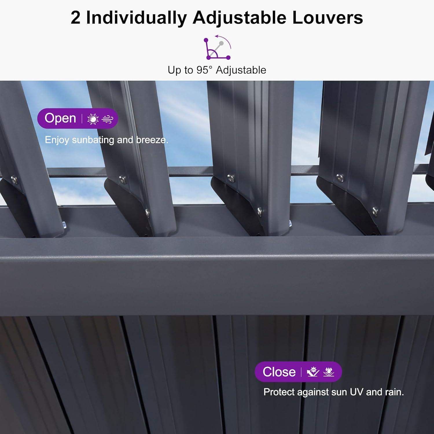 image:imagePURPLE LEAF Louvered Pergola 94AS 11 x 14 Outdoor Aluminum Pergola with Adjustable Roof for Deck Backyard Garden Grey Hardtop GazeboAluminum Polyester Curtain