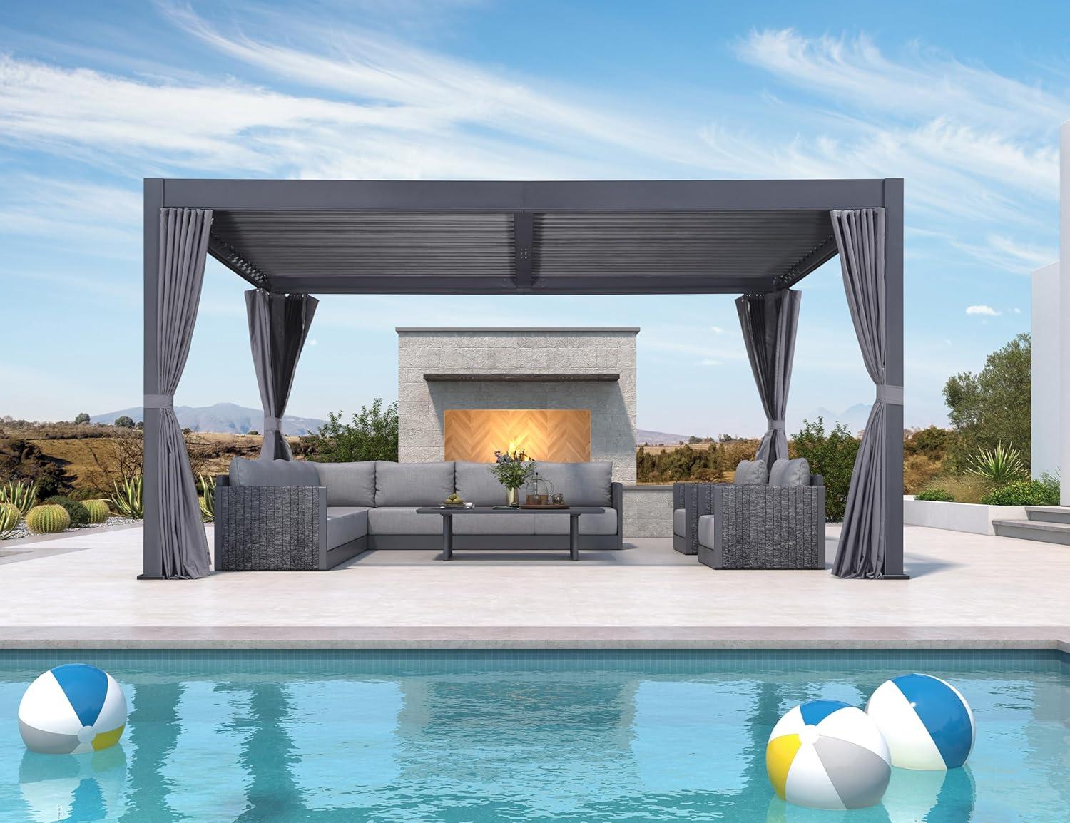 image:imagePURPLE LEAF Louvered Pergola 94AS 11 x 14 Outdoor Aluminum Pergola with Adjustable Roof for Deck Backyard Garden Grey Hardtop GazeboAluminum Polyester Curtain