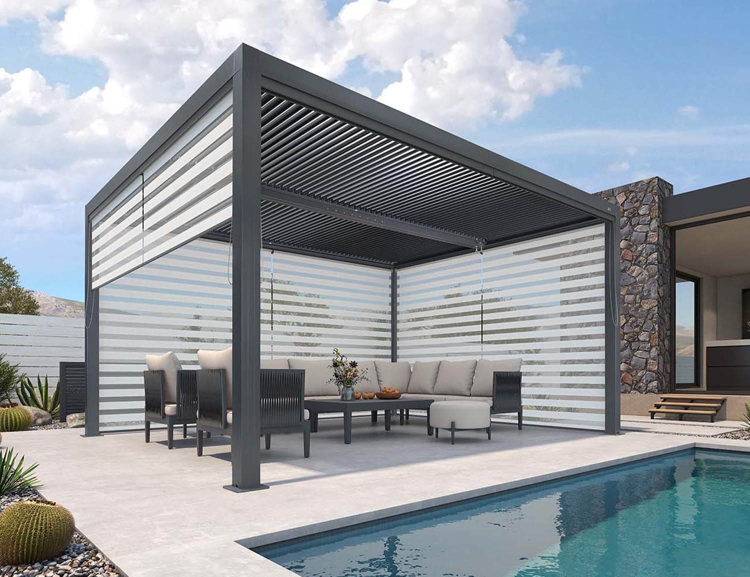 image:imagePURPLE LEAF Louvered Pergola 94AS 11 x 14 Outdoor Aluminum Pergola with Adjustable Roof for Deck Backyard Garden Grey Hardtop GazeboAluminum Textilene Shade Screen