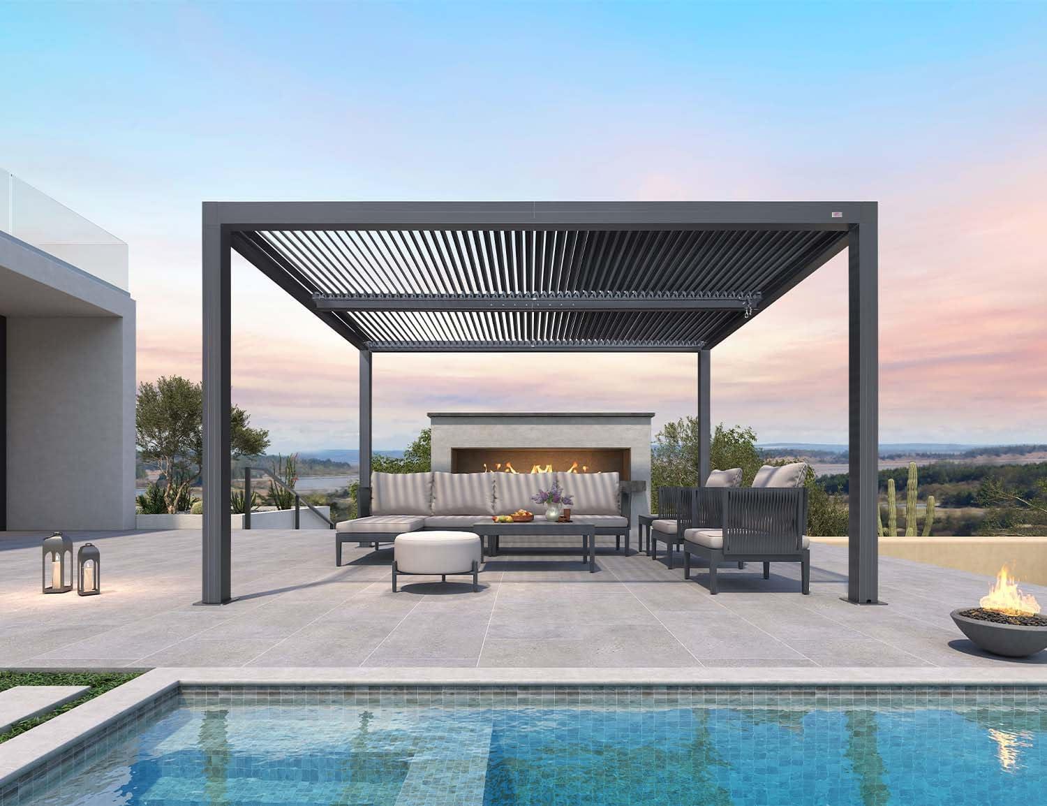 image:imagePURPLE LEAF Louvered Pergola 94AS 11 x 14 Outdoor Aluminum Pergola with Adjustable Roof for Deck Backyard Garden Grey Hardtop GazeboAluminum Textilene Shade Screen