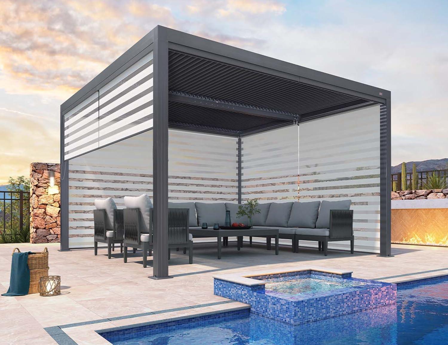 image:imagePURPLE LEAF Louvered Pergola 94AS 11 x 14 Outdoor Aluminum Pergola with Adjustable Roof for Deck Backyard Garden Grey Hardtop GazeboAluminum Textilene Shade Screen