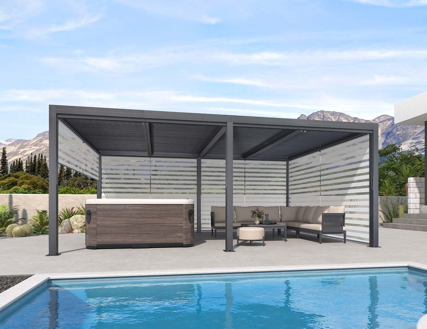image:imagePURPLE LEAF Louvered Pergola 94AS 11 x 14 Outdoor Aluminum Pergola with Adjustable Roof for Deck Backyard Garden Grey Hardtop GazeboAluminum Textilene Shade Screen