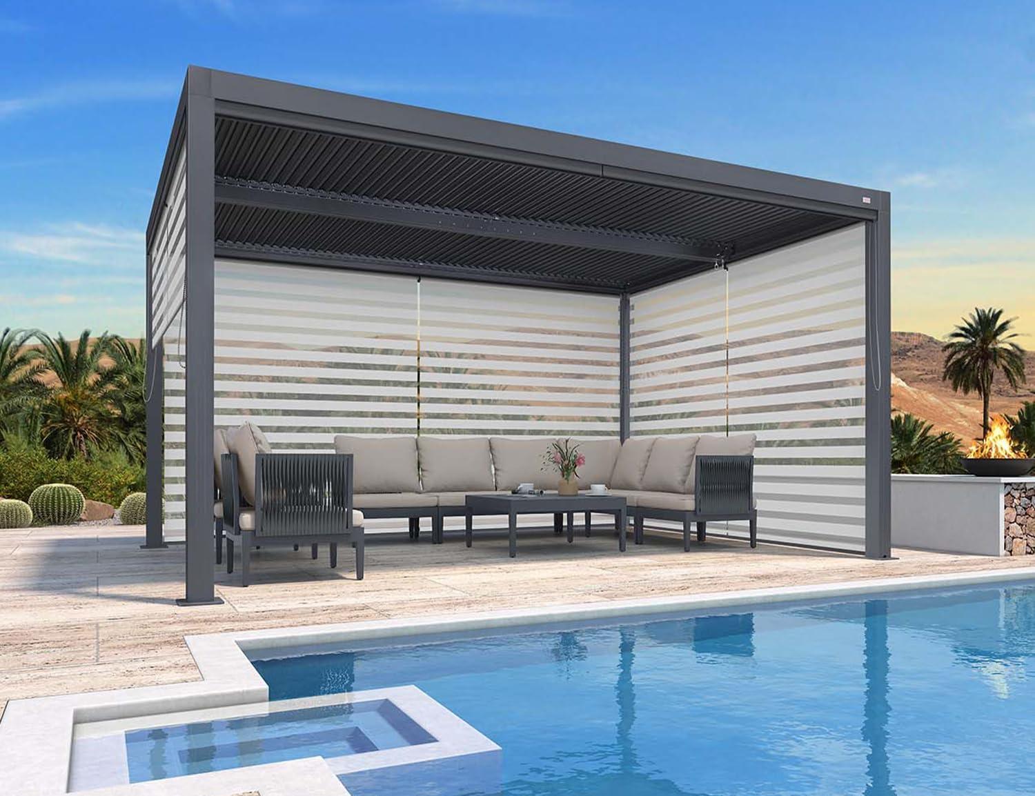 image:imagePURPLE LEAF Louvered Pergola 94AS 11 x 14 Outdoor Aluminum Pergola with Adjustable Roof for Deck Backyard Garden Grey Hardtop GazeboAluminum Textilene Shade Screen