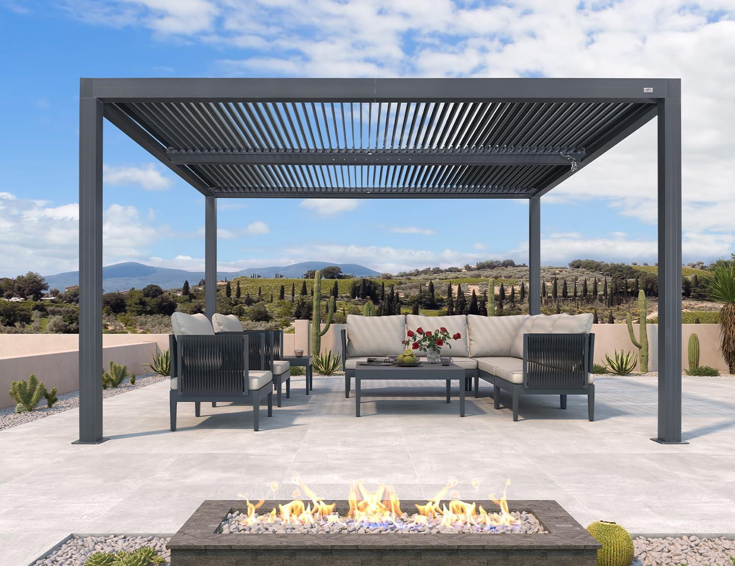 image:imagePURPLE LEAF Louvered Pergola 94AS 11 x 14 Outdoor Aluminum Pergola with Adjustable Roof for Deck Backyard Garden Grey Hardtop GazeboAluminum Textilene Shade Screen