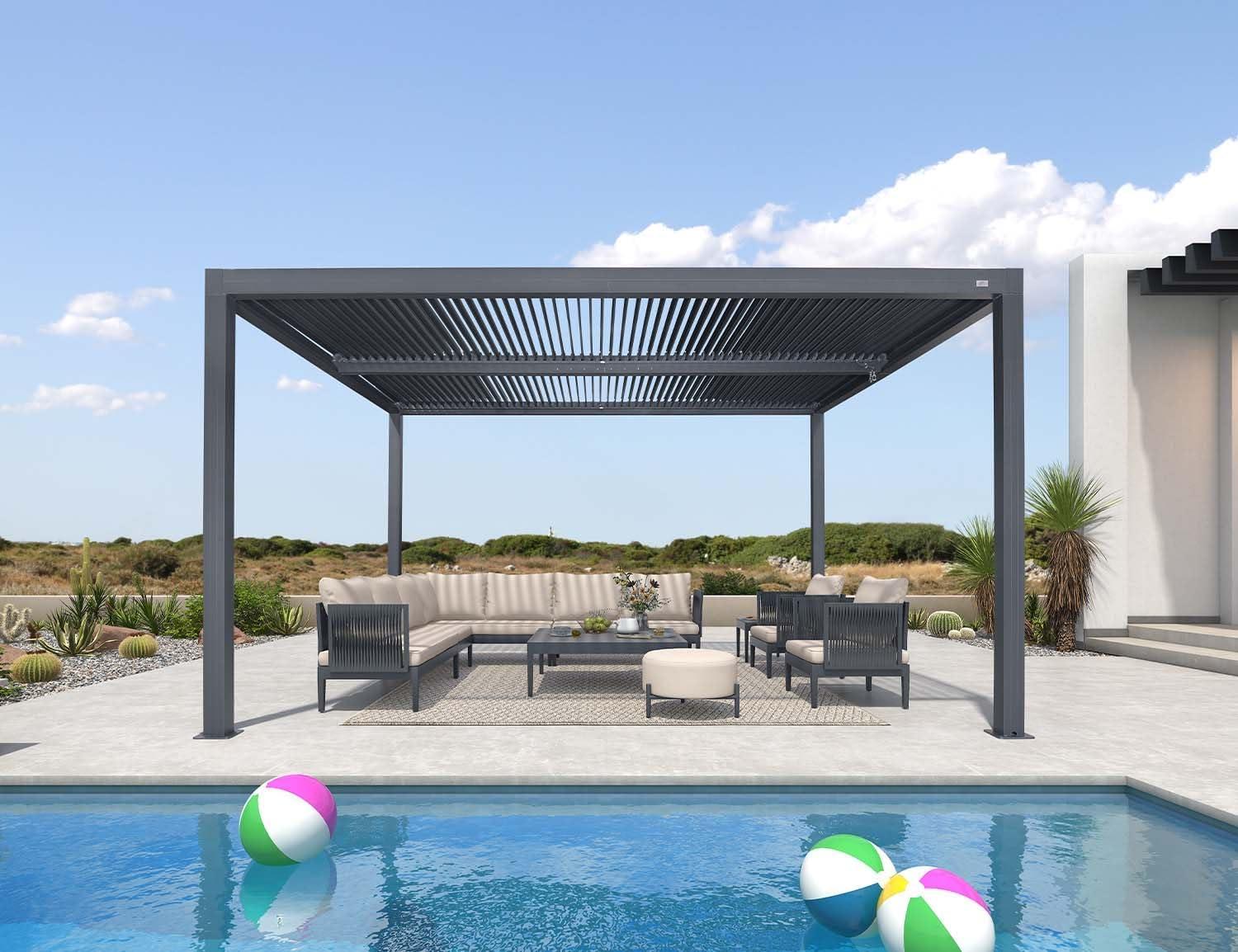 image:imagePURPLE LEAF Louvered Pergola 94AS 11 x 14 Outdoor Aluminum Pergola with Adjustable Roof for Deck Backyard Garden Grey Hardtop GazeboAluminum Textilene Shade Screen