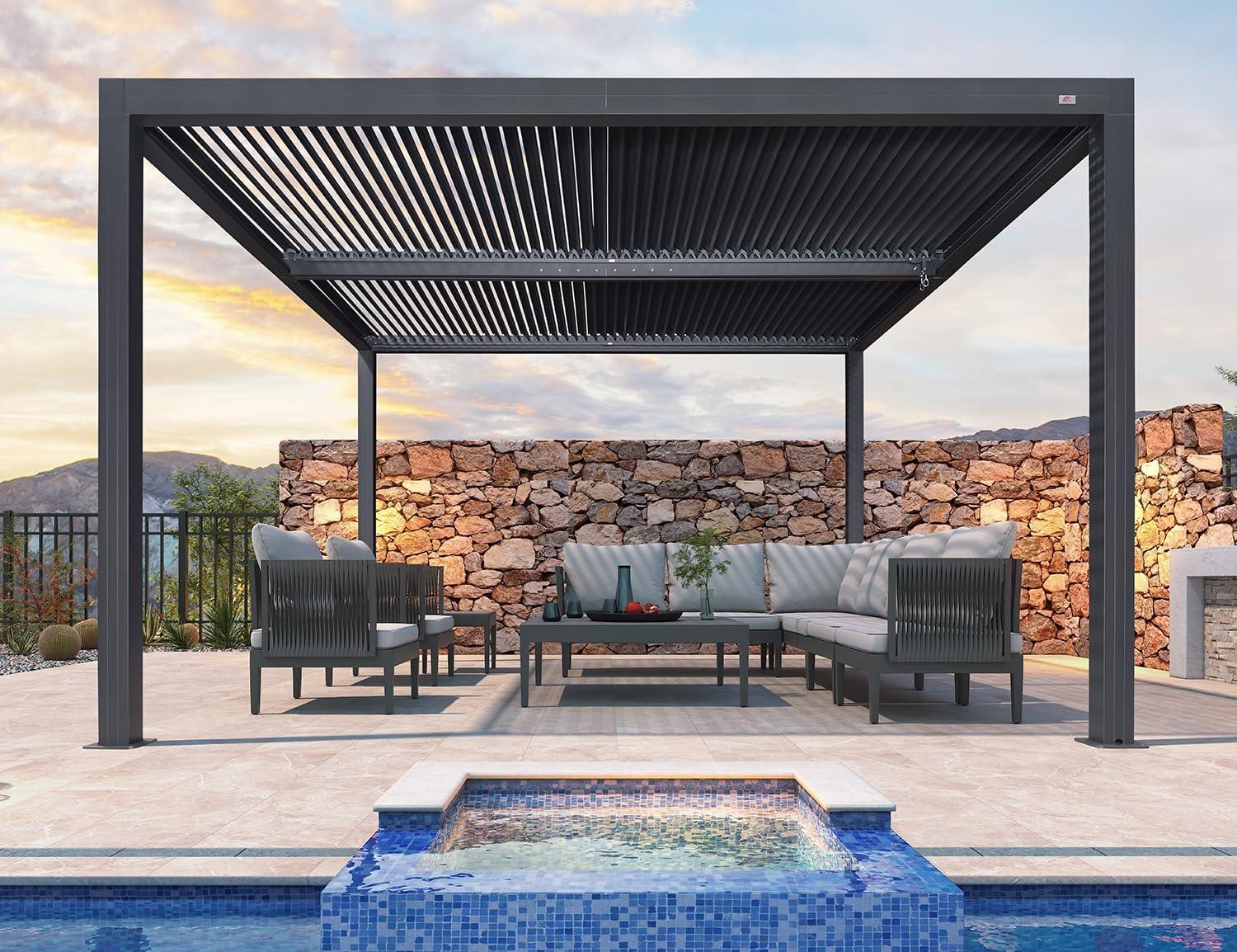 image:imagePURPLE LEAF Louvered Pergola 94AS 11 x 14 Outdoor Aluminum Pergola with Adjustable Roof for Deck Backyard Garden Grey Hardtop GazeboAluminum Textilene Shade Screen