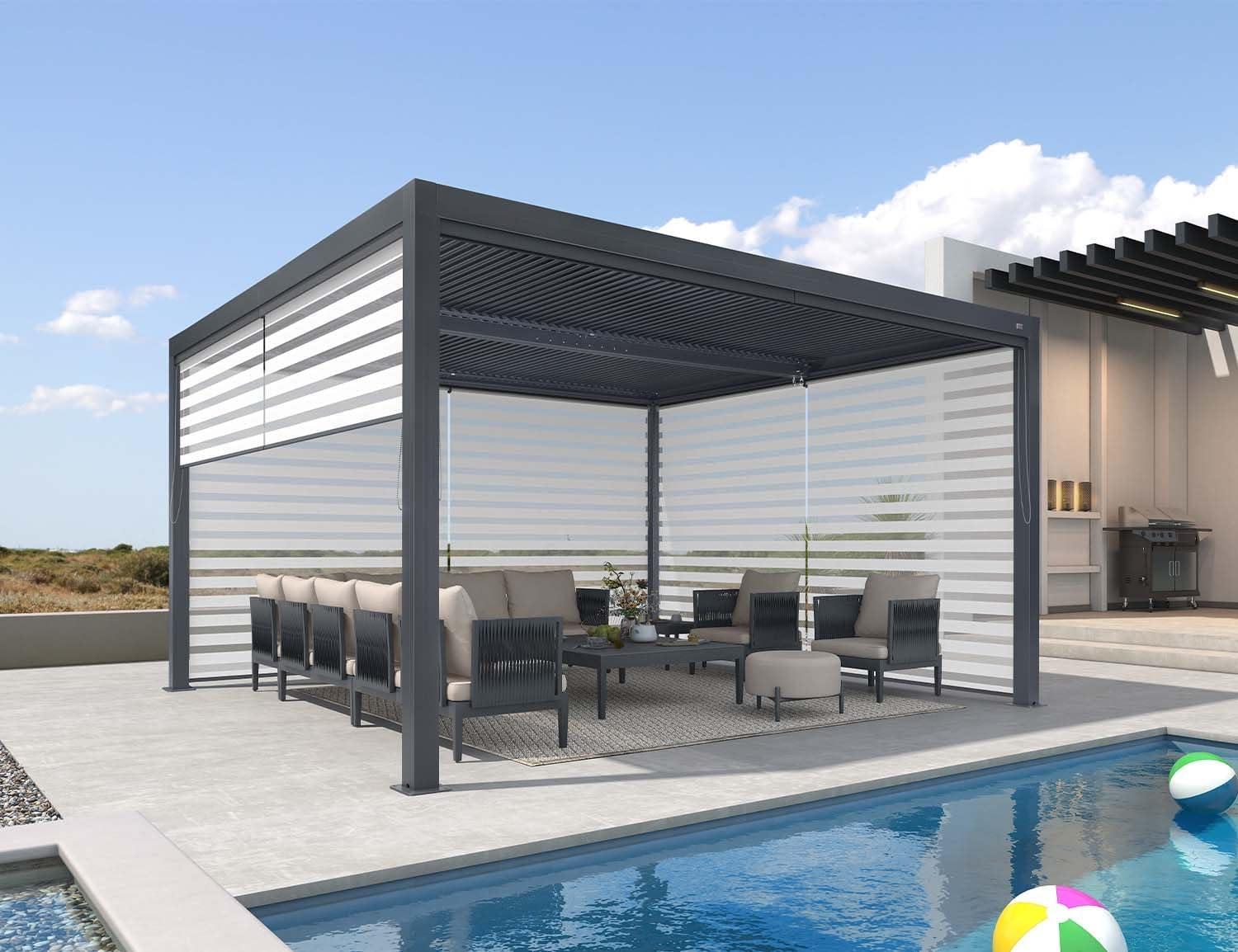 image:imagePURPLE LEAF Louvered Pergola 94AS 11 x 14 Outdoor Aluminum Pergola with Adjustable Roof for Deck Backyard Garden Grey Hardtop GazeboAluminum Textilene Shade Screen