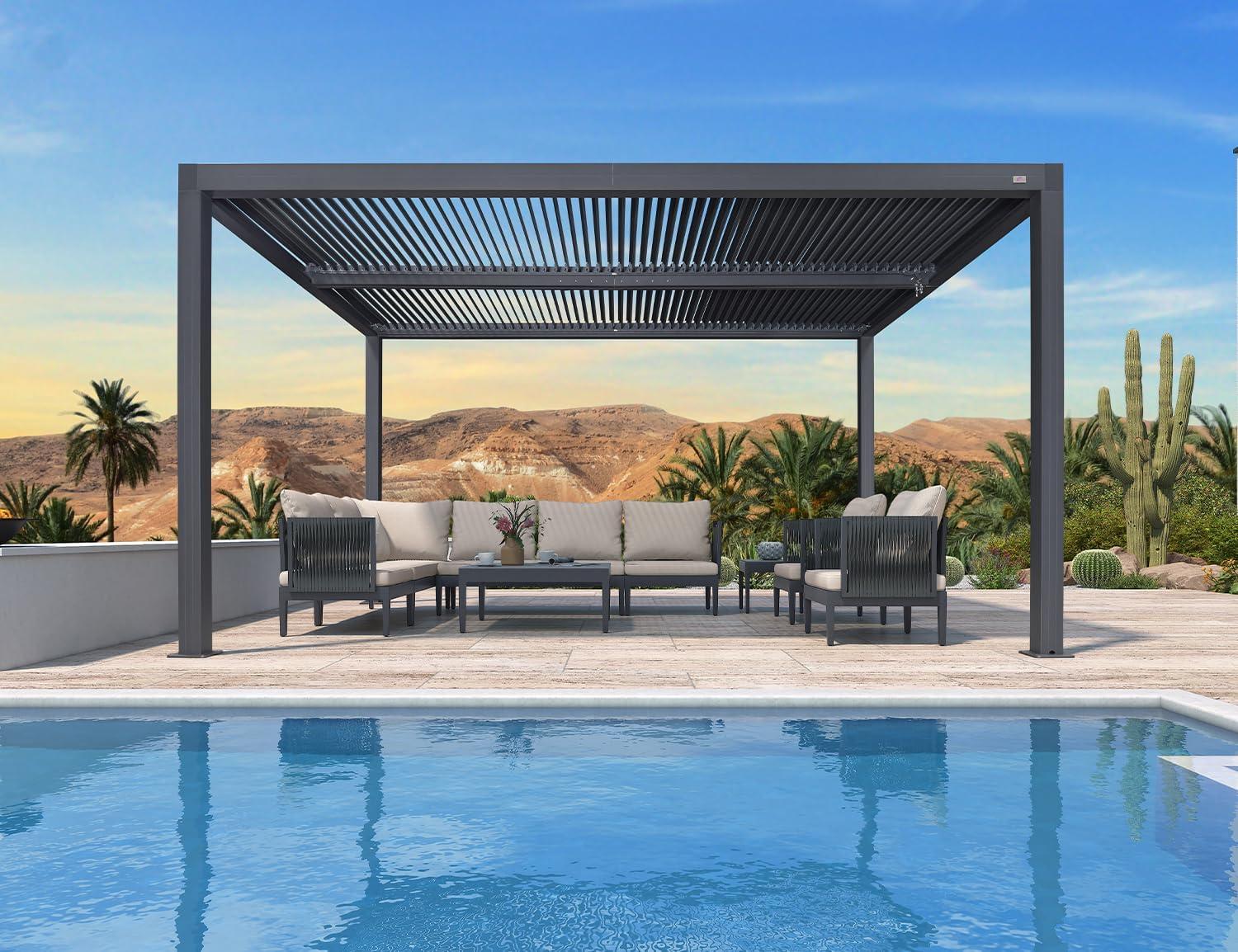 image:imagePURPLE LEAF Louvered Pergola 94AS 11 x 14 Outdoor Aluminum Pergola with Adjustable Roof for Deck Backyard Garden Grey Hardtop GazeboAluminum Textilene Shade Screen