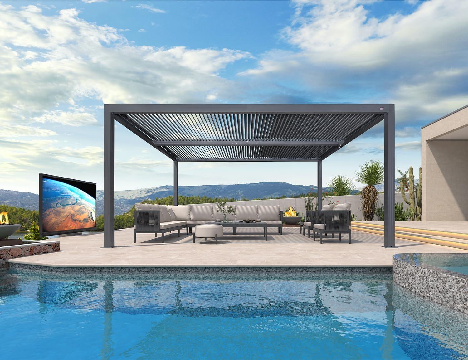 image:imagePURPLE LEAF Louvered Pergola 94AS 11 x 14 Outdoor Aluminum Pergola with Adjustable Roof for Deck Backyard Garden Grey Hardtop GazeboAluminum Textilene Shade Screen