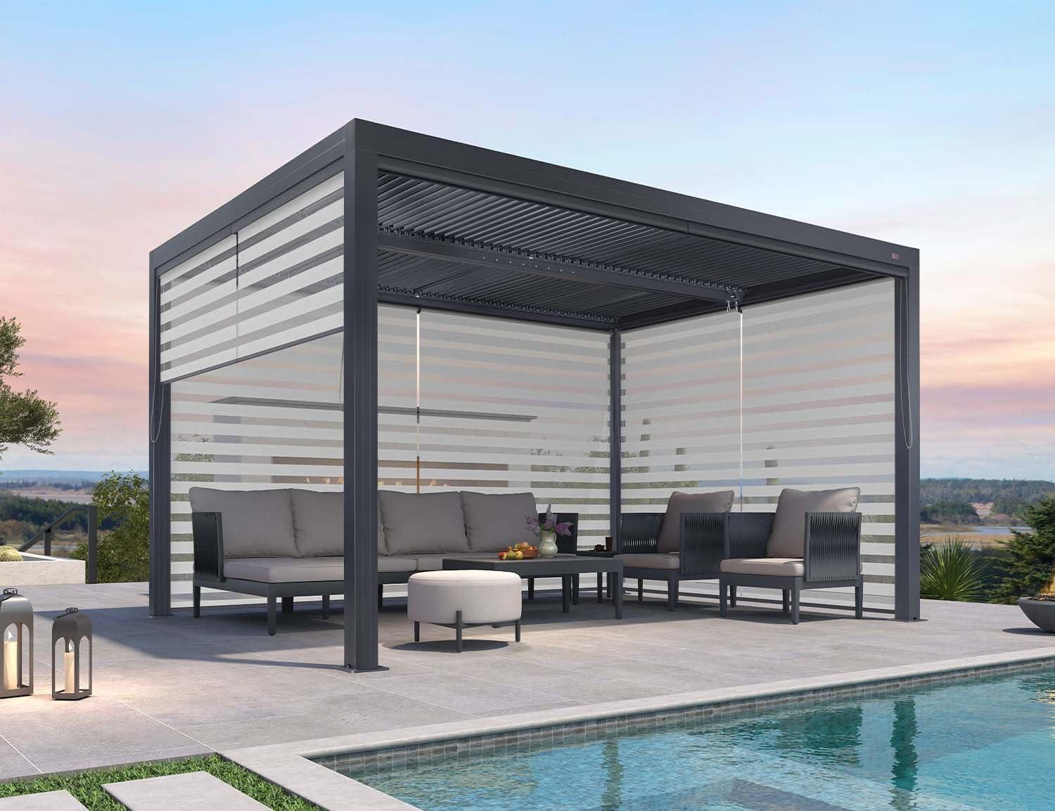image:imagePURPLE LEAF Louvered Pergola 94AS 11 x 14 Outdoor Aluminum Pergola with Adjustable Roof for Deck Backyard Garden Grey Hardtop GazeboAluminum Textilene Shade Screen
