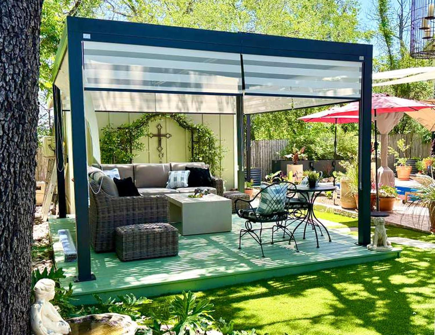 image:imagePURPLE LEAF Louvered Pergola 94AS 11 x 14 Outdoor Aluminum Pergola with Adjustable Roof for Deck Backyard Garden Grey Hardtop GazeboAluminum