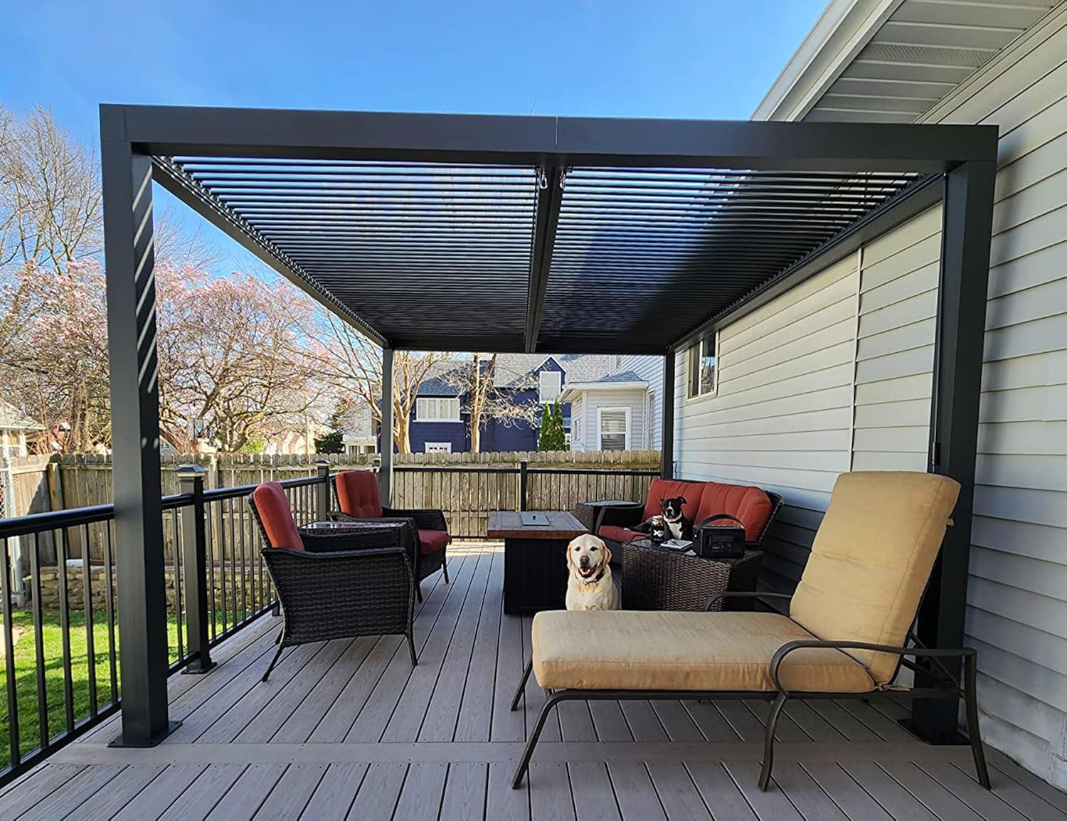 image:imagePURPLE LEAF Louvered Pergola 94AS 11 x 14 Outdoor Aluminum Pergola with Adjustable Roof for Deck Backyard Garden Grey Hardtop GazeboAluminum