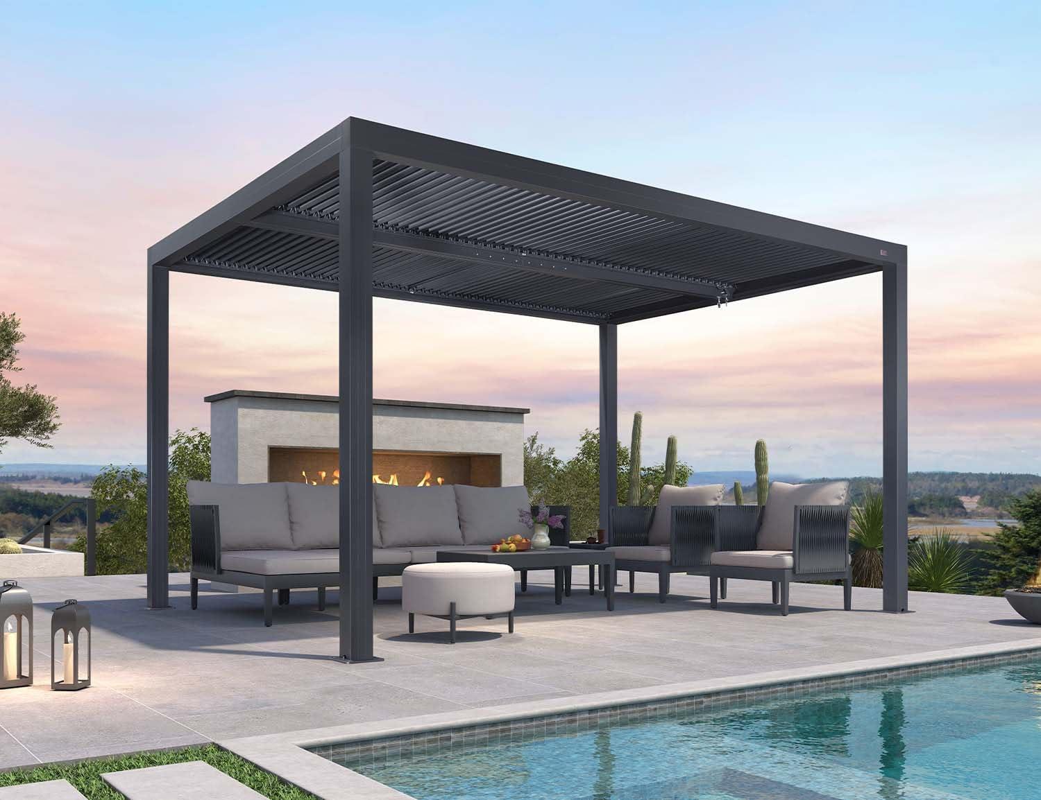 image:imagePURPLE LEAF Louvered Pergola 94AS 11 x 14 Outdoor Aluminum Pergola with Adjustable Roof for Deck Backyard Garden Grey Hardtop GazeboAluminum