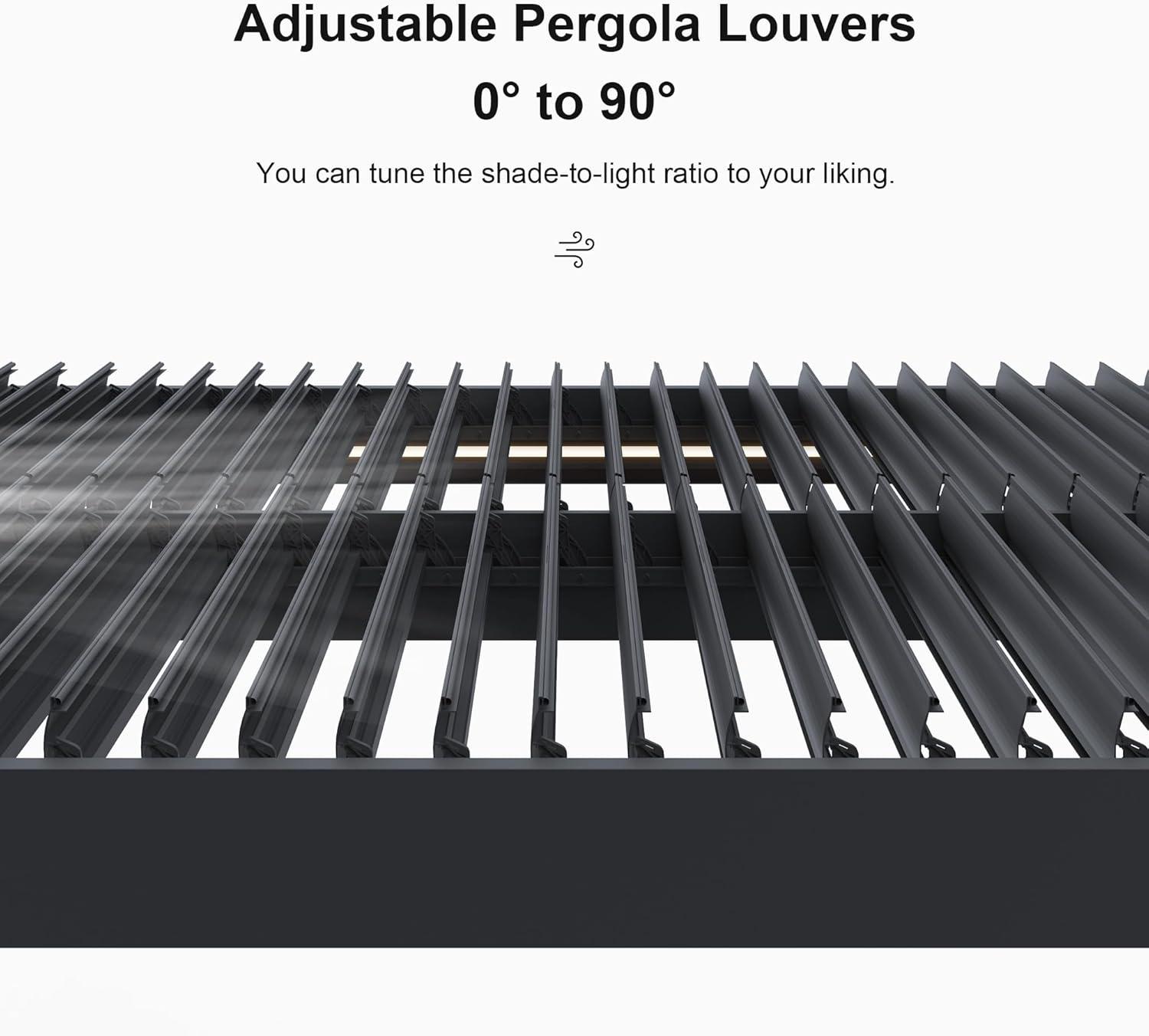 image:imagePURPLE LEAF Louvered Pergola 94AS 11 x 14 Outdoor Aluminum Pergola with Adjustable Roof for Deck Backyard Garden Grey Hardtop GazeboAluminum