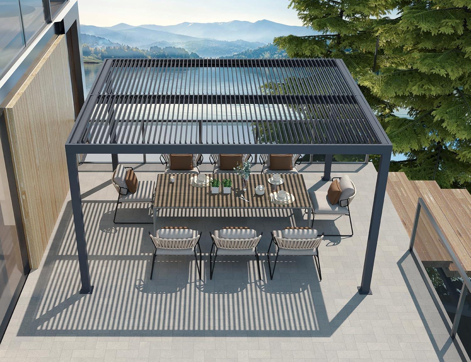image:imagePURPLE LEAF Louvered Pergola 94AS 11 x 14 Outdoor Aluminum Pergola with Adjustable Roof for Deck Backyard Garden Grey Hardtop GazeboAluminum