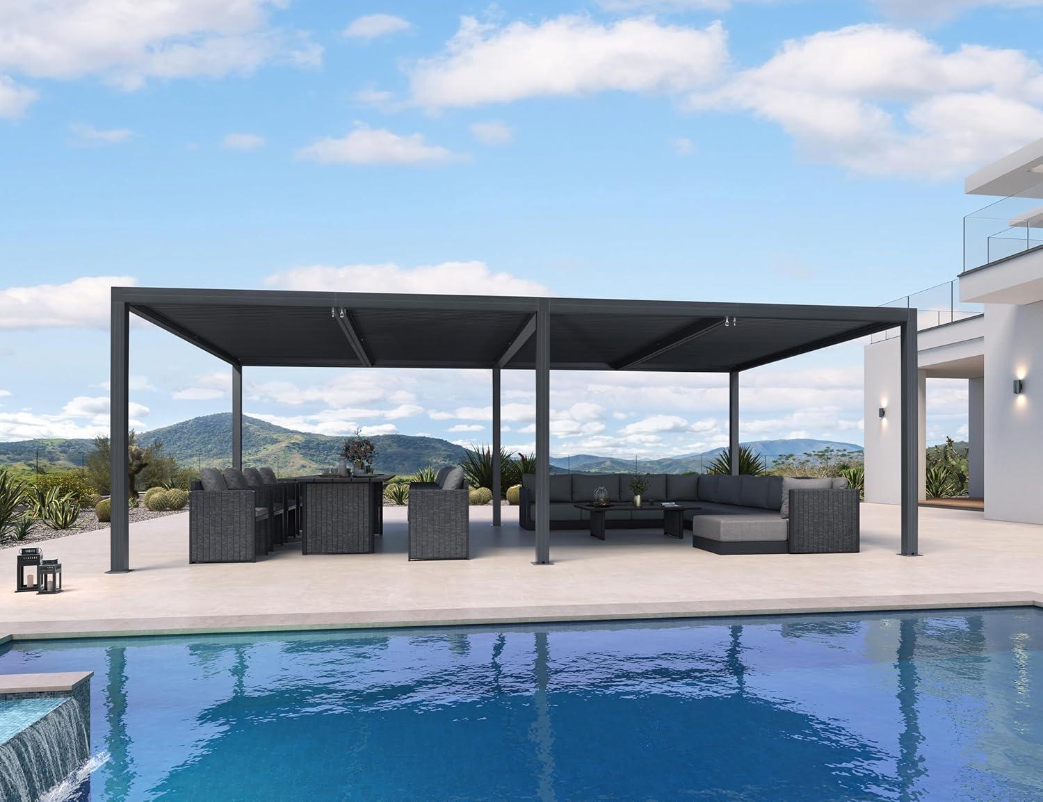 image:imagePURPLE LEAF Louvered Pergola 94AS 11 x 14 Outdoor Aluminum Pergola with Adjustable Roof for Deck Backyard Garden Grey Hardtop GazeboAluminum