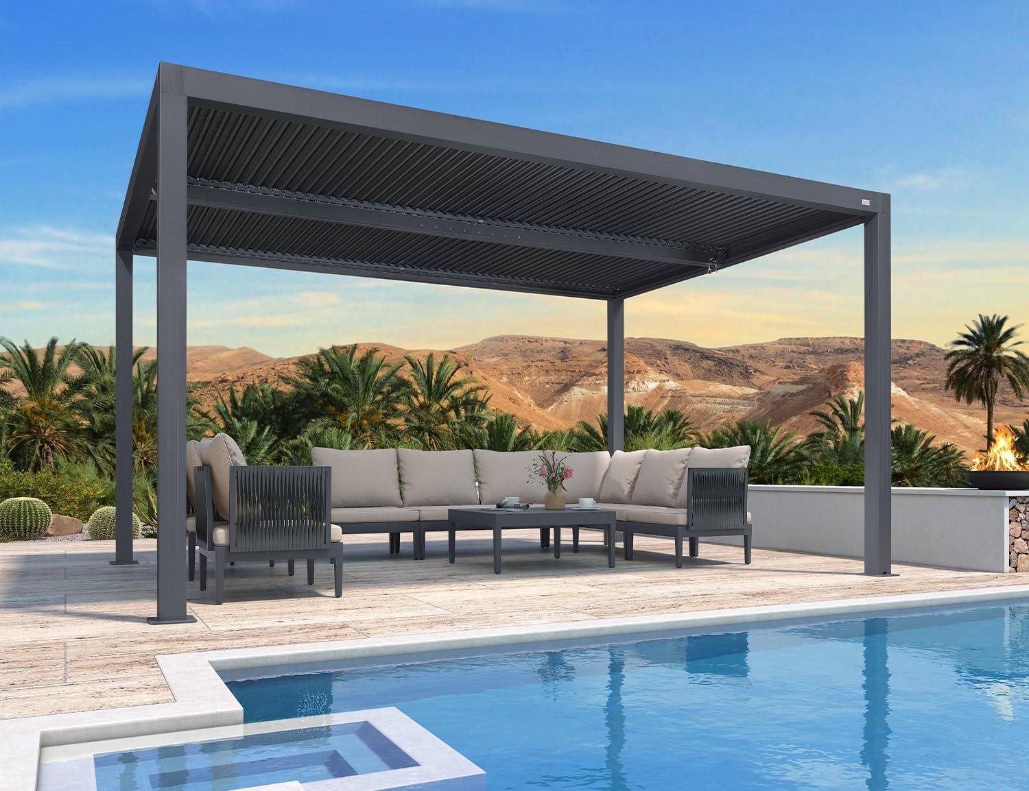 image:imagePURPLE LEAF Louvered Pergola 94AS 11 x 14 Outdoor Aluminum Pergola with Adjustable Roof for Deck Backyard Garden Grey Hardtop GazeboAluminum