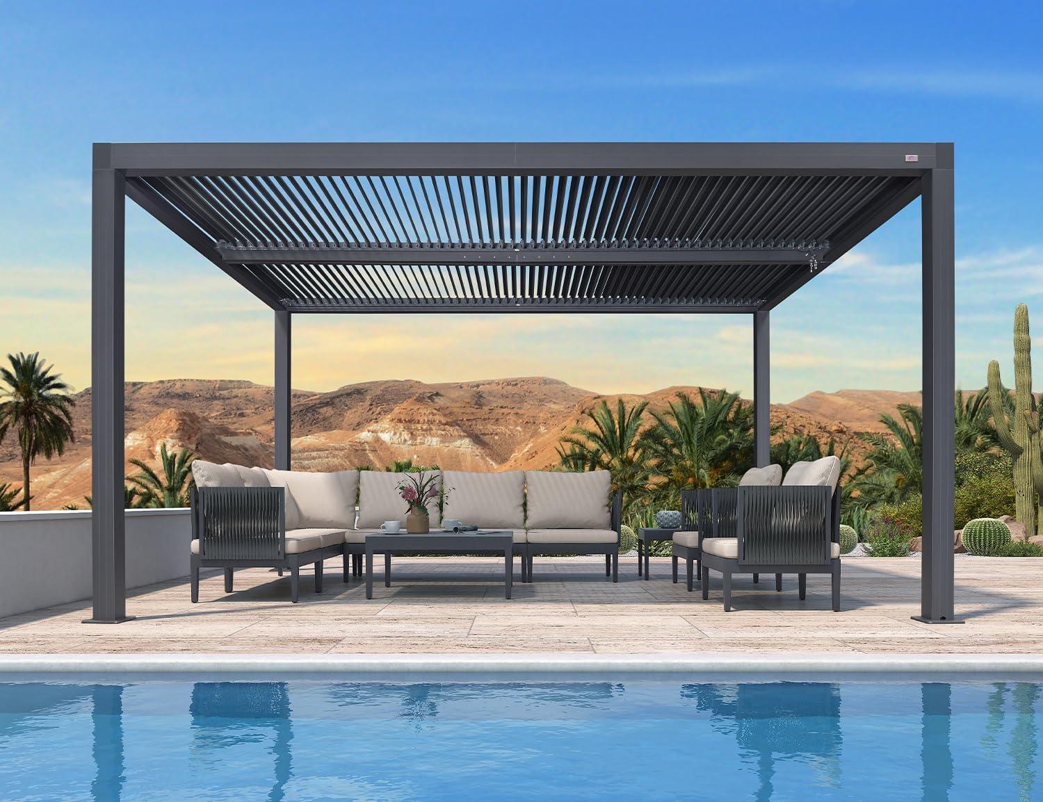 image:imagePURPLE LEAF Louvered Pergola 94AS 11 x 14 Outdoor Aluminum Pergola with Adjustable Roof for Deck Backyard Garden Grey Hardtop GazeboAluminum