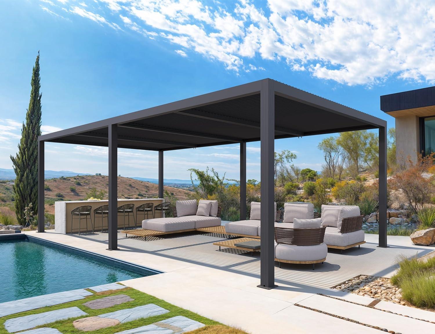 image:imagePURPLE LEAF Louvered Pergola 94AS 11 x 14 Outdoor Aluminum Pergola with Adjustable Roof for Deck Backyard Garden Grey Hardtop GazeboAluminum