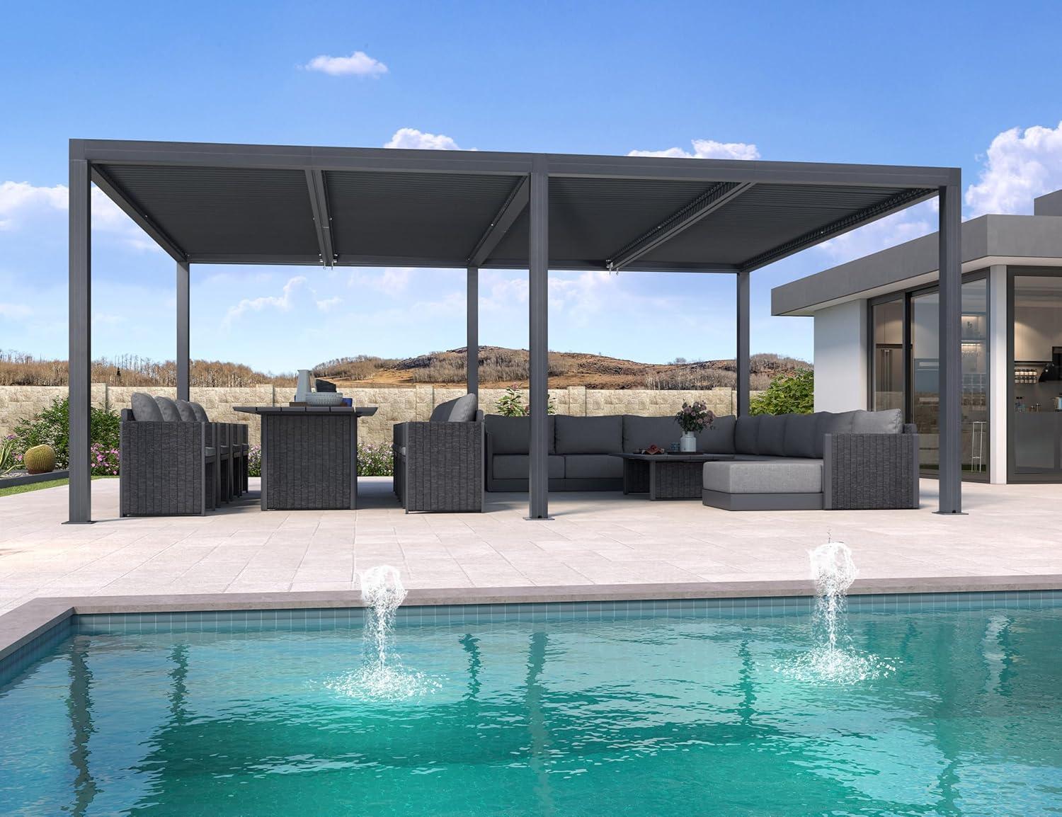 image:imagePURPLE LEAF Louvered Pergola 94AS 11 x 14 Outdoor Aluminum Pergola with Adjustable Roof for Deck Backyard Garden Grey Hardtop GazeboAluminum