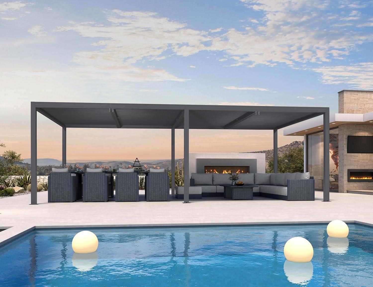image:imagePURPLE LEAF Louvered Pergola 94AS 11 x 14 Outdoor Aluminum Pergola with Adjustable Roof for Deck Backyard Garden Grey Hardtop GazeboAluminum
